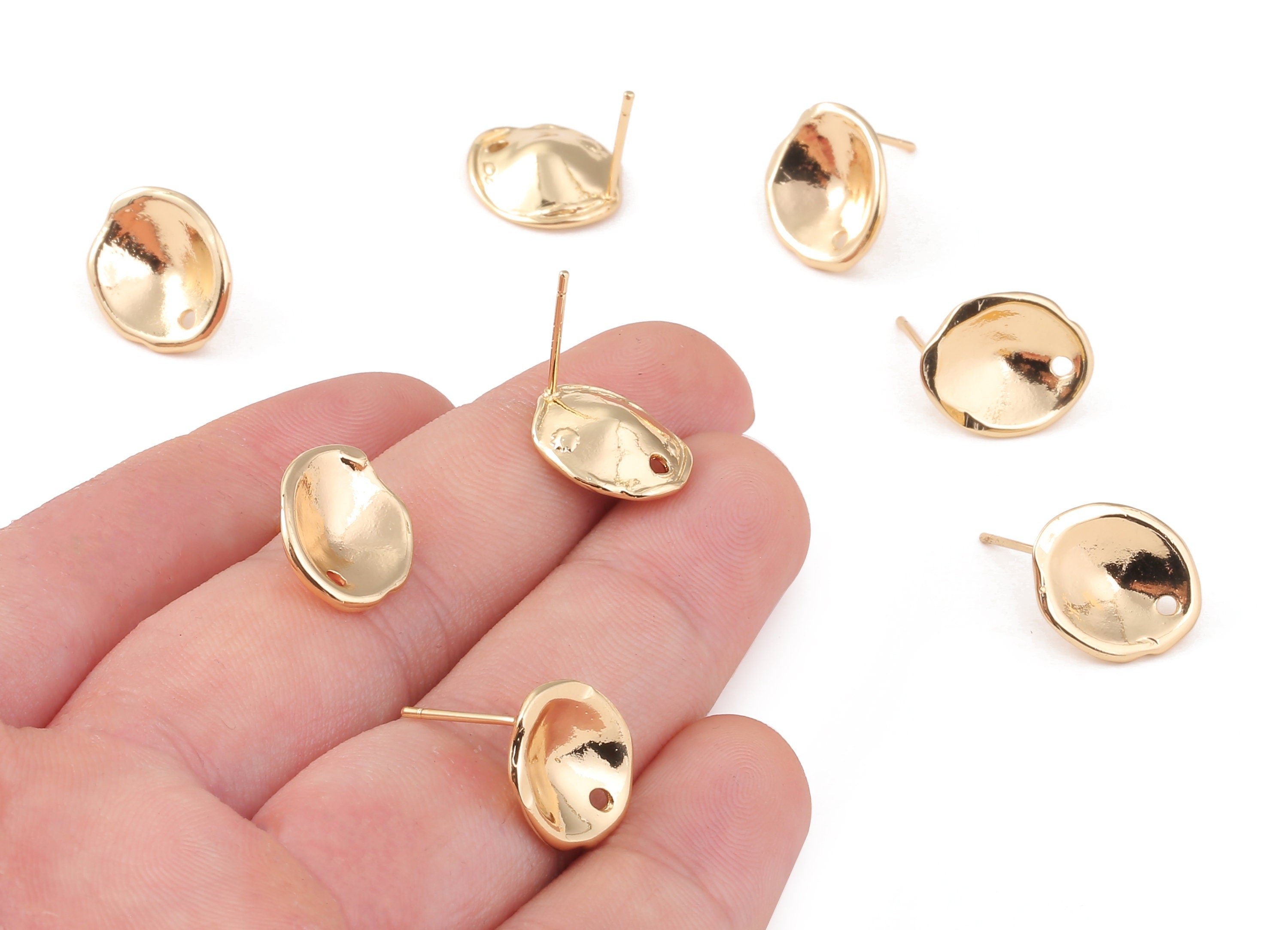 Brass Round Earring Posts - Brass Round Earring Stud - 18K Real Gold Plated Brass Stud - Jewelry Supplies - 15.23x12.82x1.1mm - RGP1240 - DOMEDBAZAAR