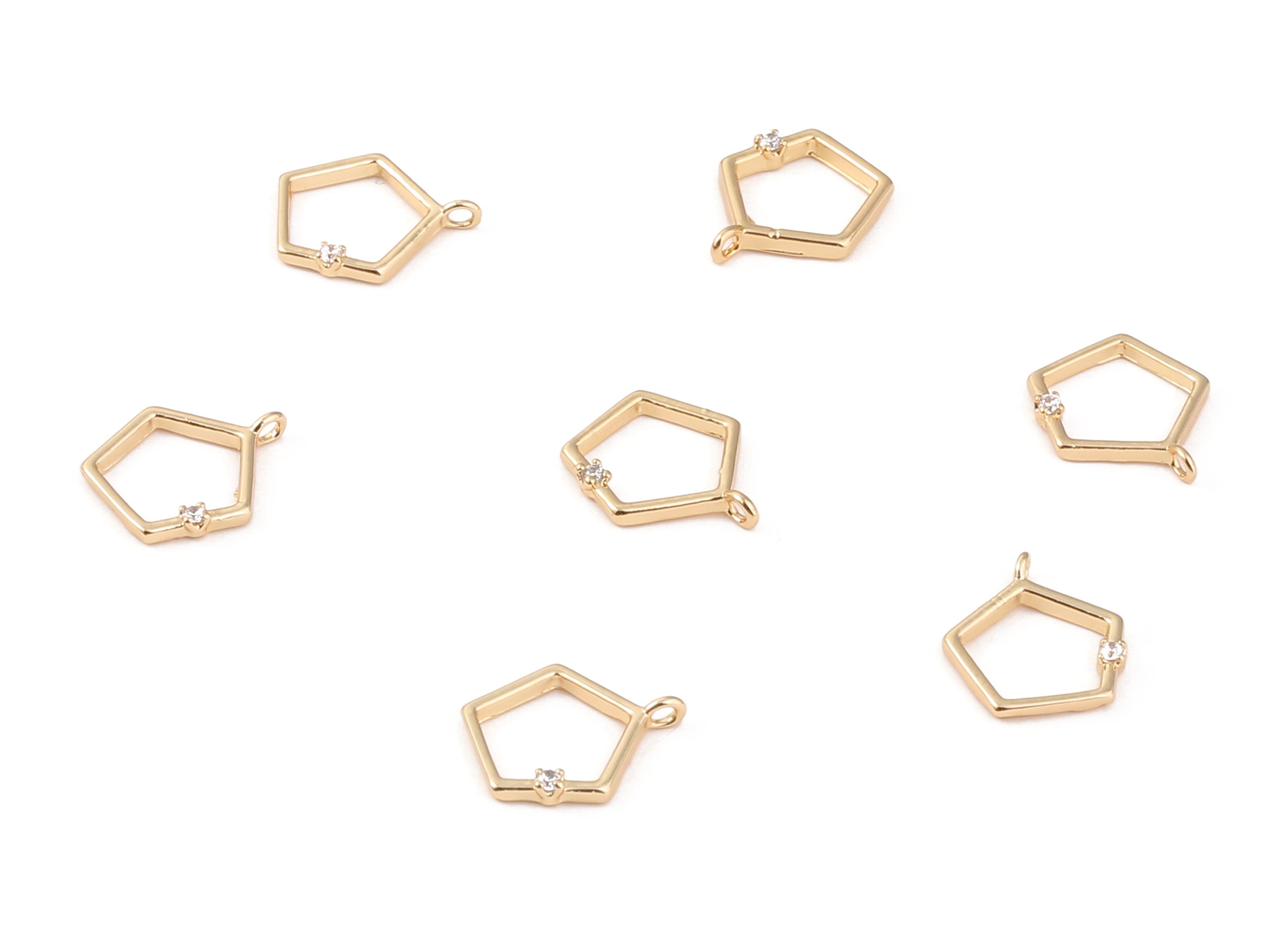 Brass Hexagon Charms - Zircon Hexagon Earring pendant - 18K Real Gold Plated Brass Stud - Jewelry Supplies - 12.48x10.53x1.06mm - RGP1241 - DOMEDBAZAAR