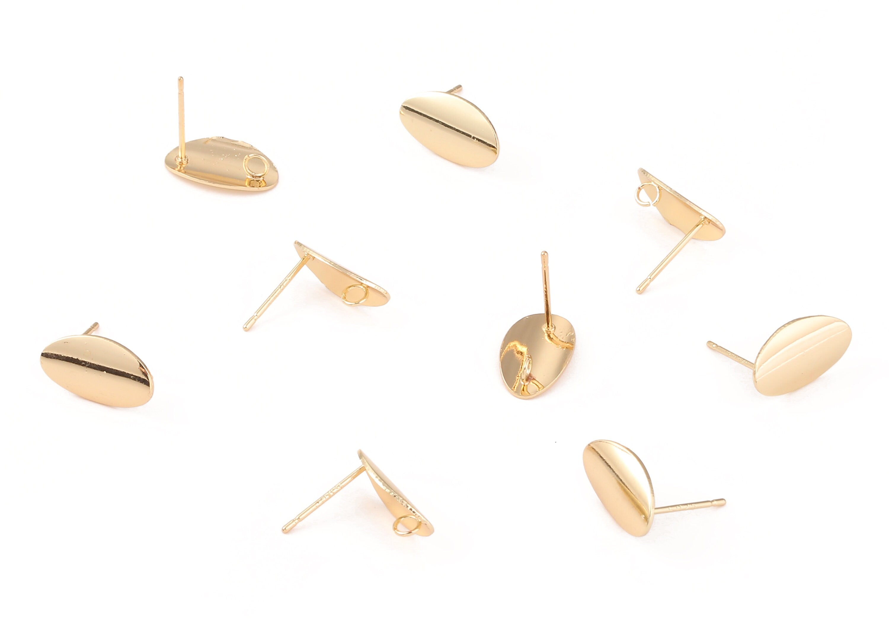 Brass Oval Earring Posts - Brass Oval Earring Stud - 18K Real Gold Plated Brass Stud - Jewelry Supplies - 14x8.26x0.66mm - RGP1196 - DOMEDBAZAAR