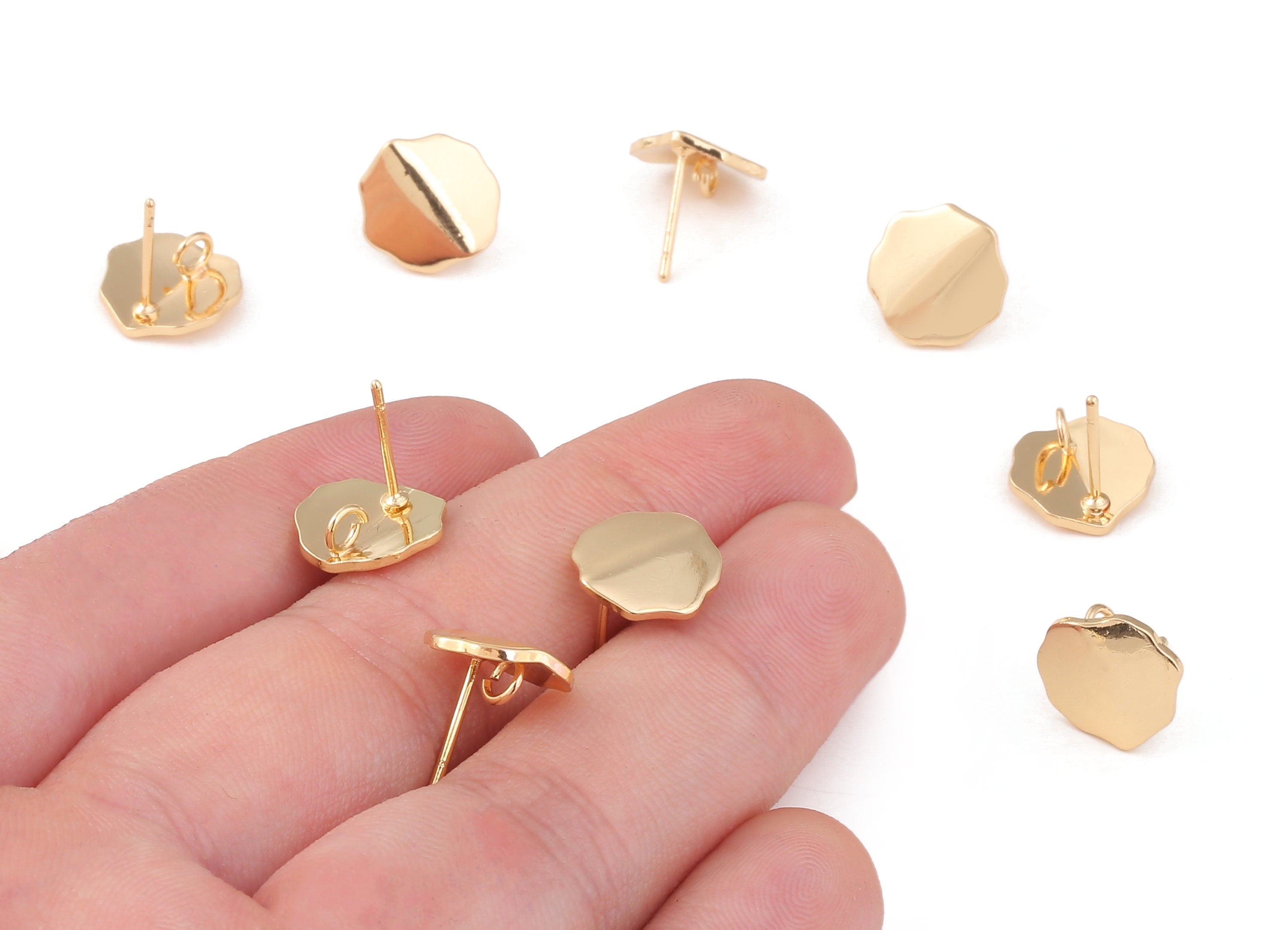 Brass Round Earring Posts - Brass Round Earring Stud - 18K Real Gold Plated Brass Stud - Jewelry Supplies - 11.41x11.41x1.07mm - RGP1193 - DOMEDBAZAAR