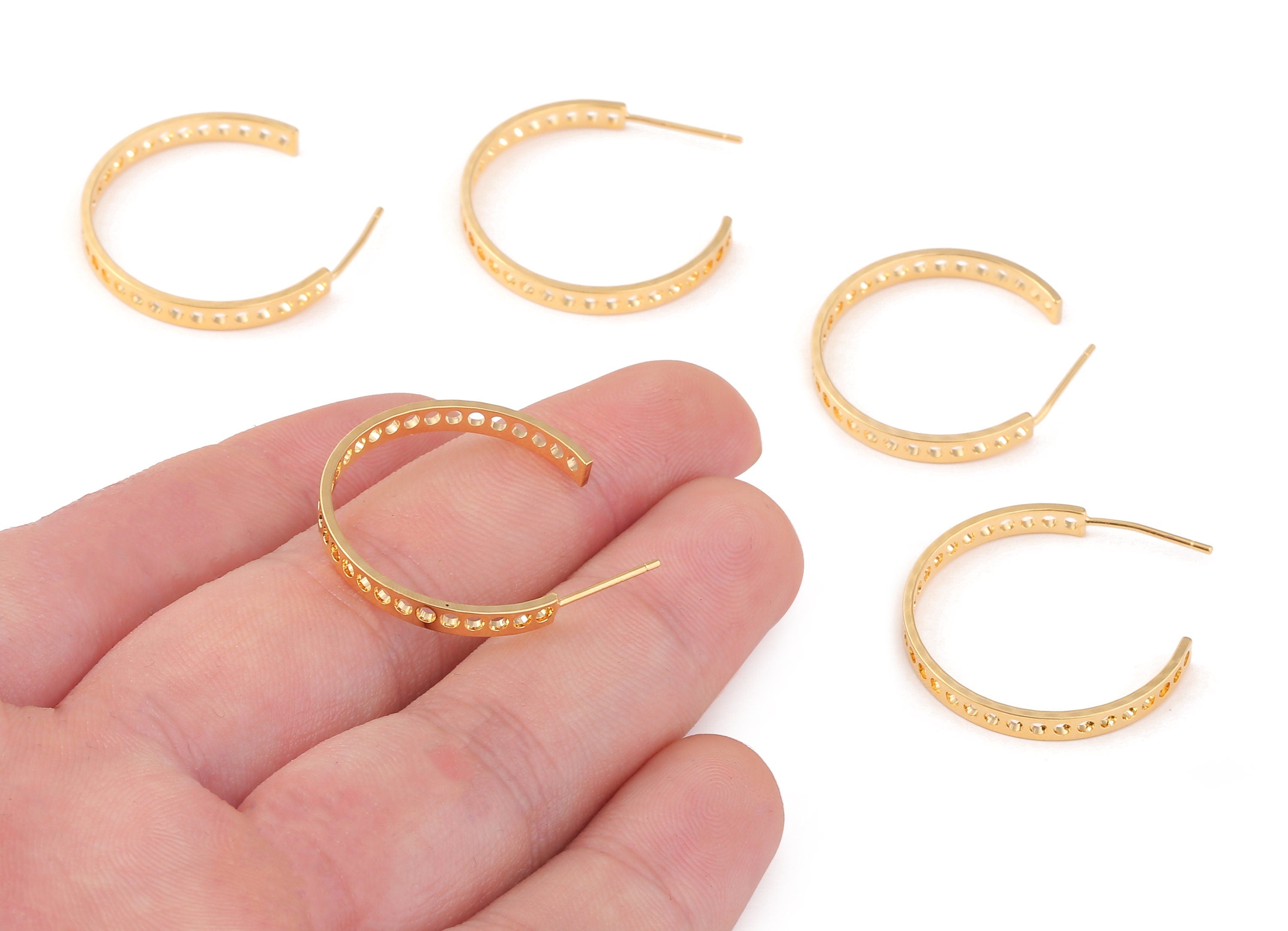Brass C Ear Wire - Brass C Earring Post and Earring Stud - 18K Real Gold Plated Brass Stud - Jewelry Supplies - 25.21x3.05x1.01mm - RGP1058 - DOMEDBAZAAR