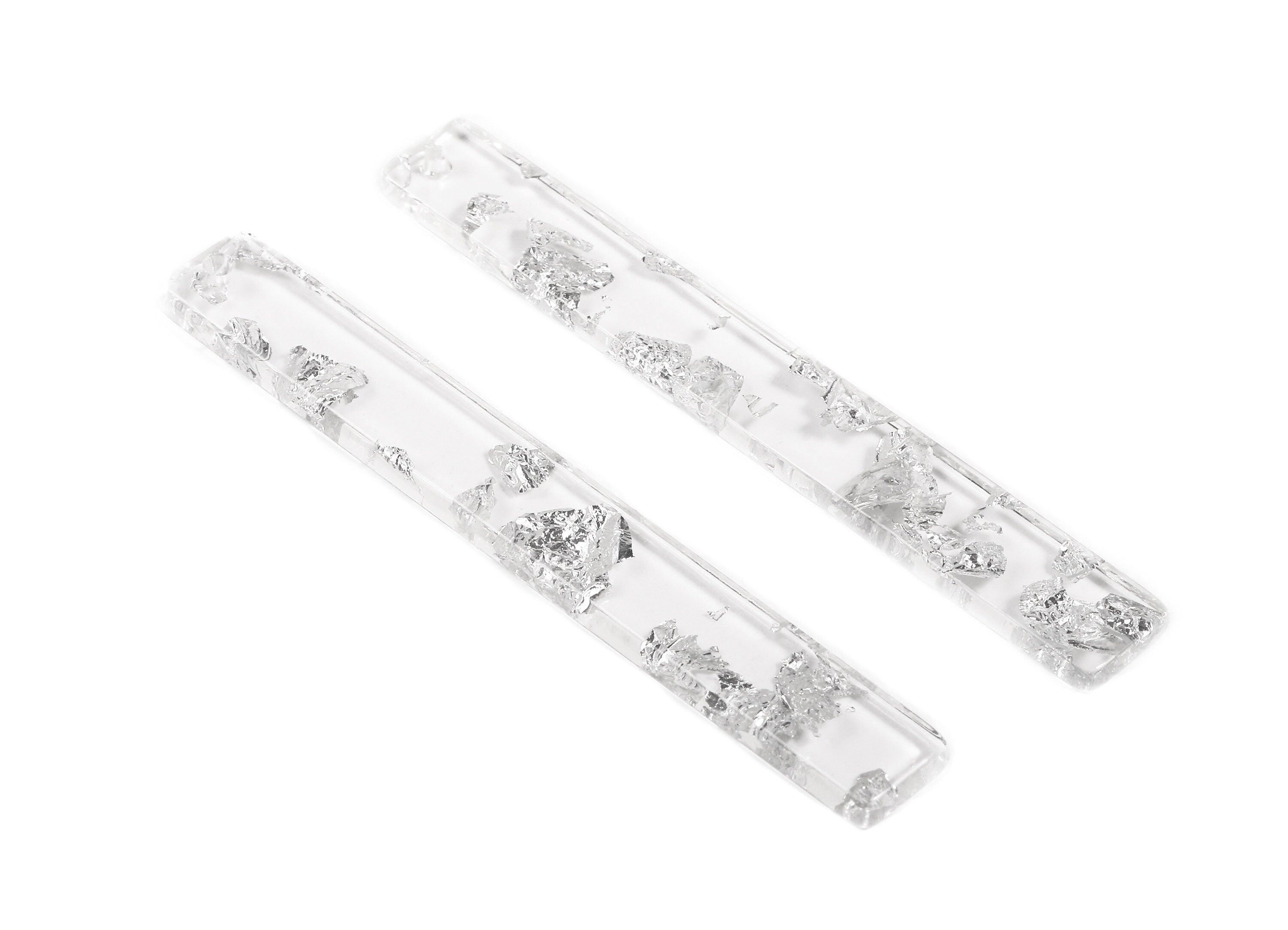 Acetate Stick Charm - Bar Earrings and Pendant - Silver Foil & Confetti - Earring Findings - Color Code: A254 - 59.7x7.8x2.5mm - AC1049-A254 - DOMEDBAZAAR