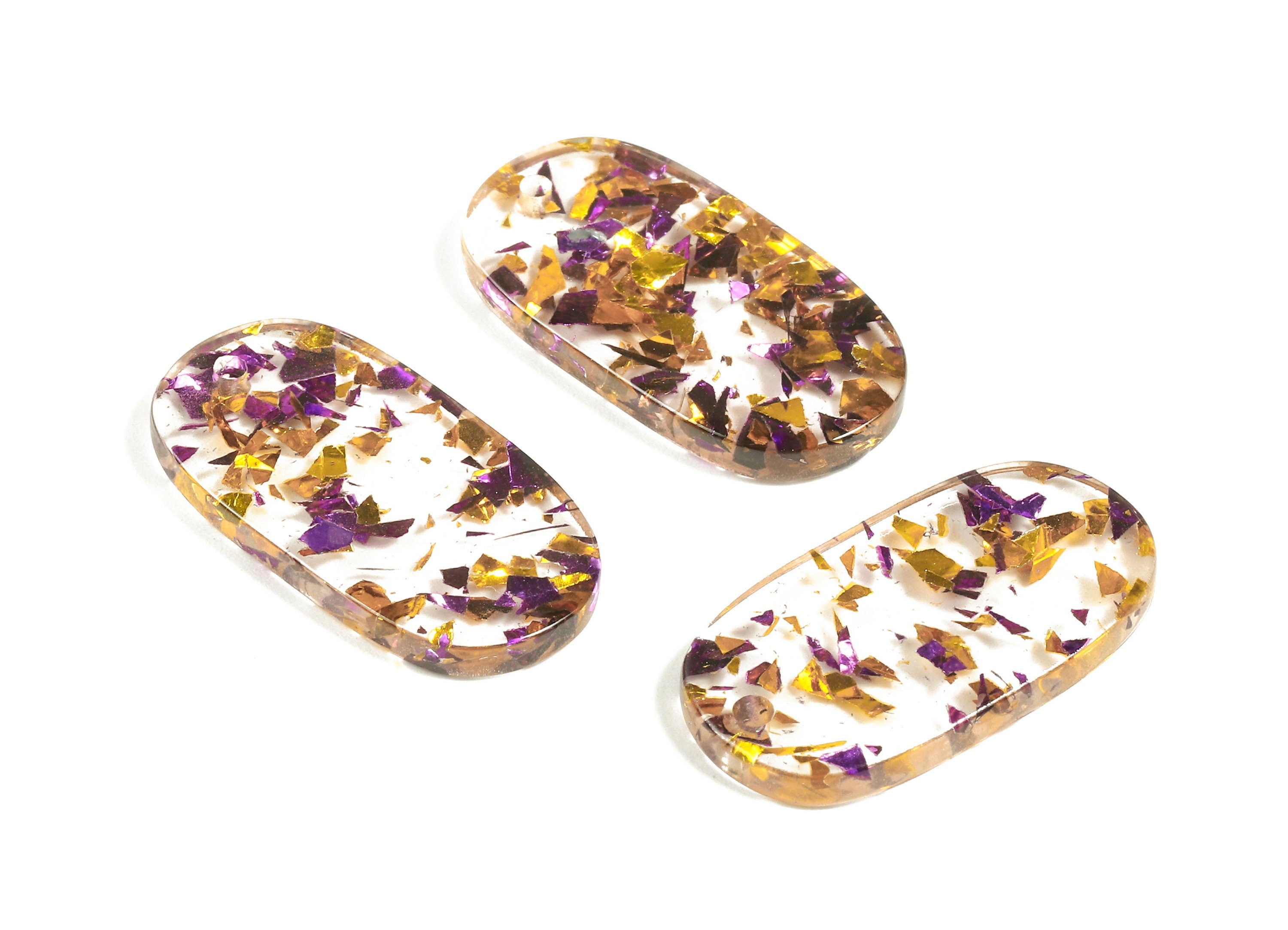 Acetate Oval Charms - Oval Earrings and Pendant - Oval Purple & Gold Confetti - Color Code:A388 - 26.63x13.9x2.7mm - AC1156-A388 - DOMEDBAZAAR