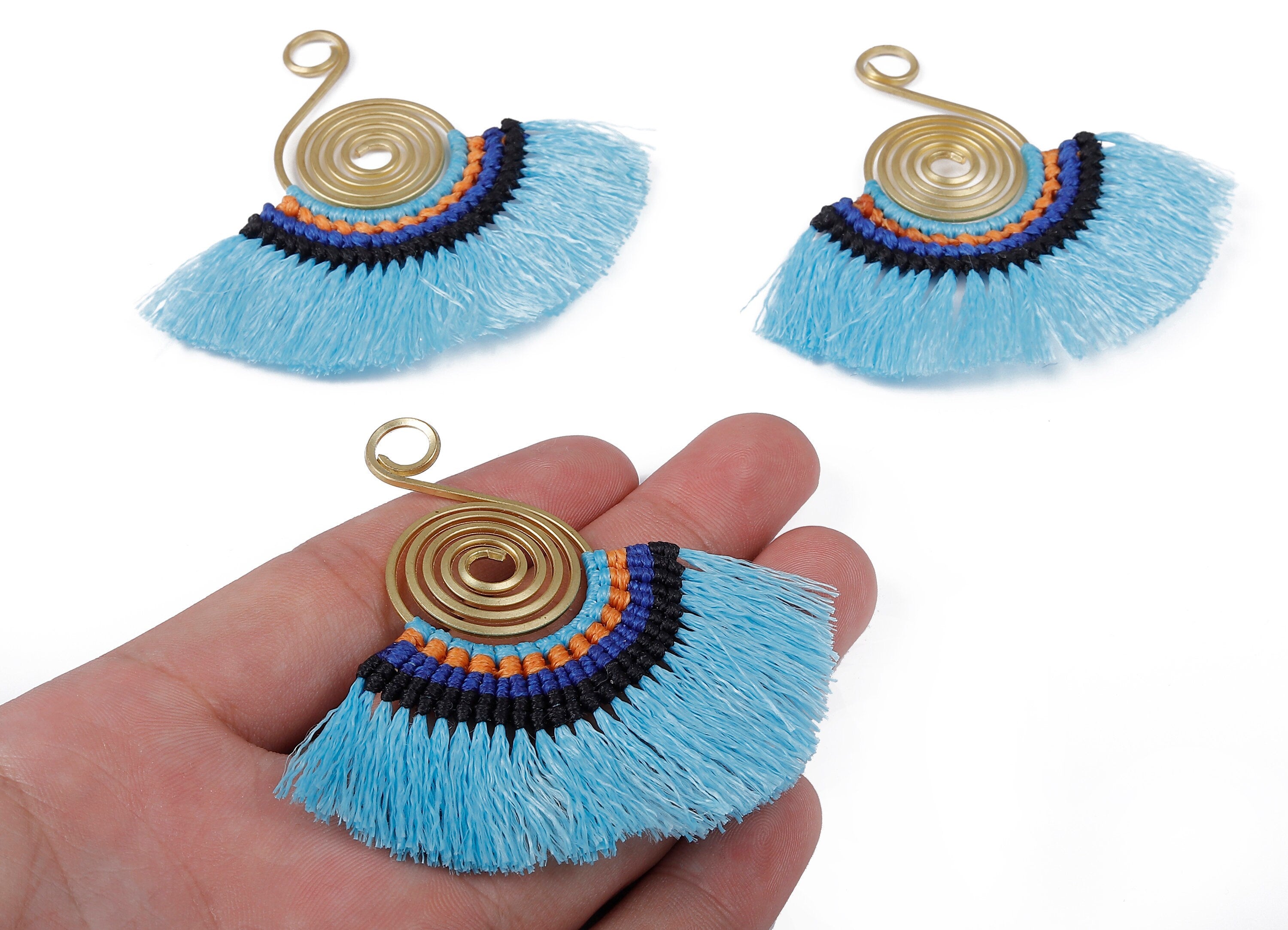 Fan Tassel Earring Charms with Brass - Tassel earring pendant - Fan Earrings Accessories - Jewelry Supplies - 81x69.19x3.34mm - TS1109 - DOMEDBAZAAR