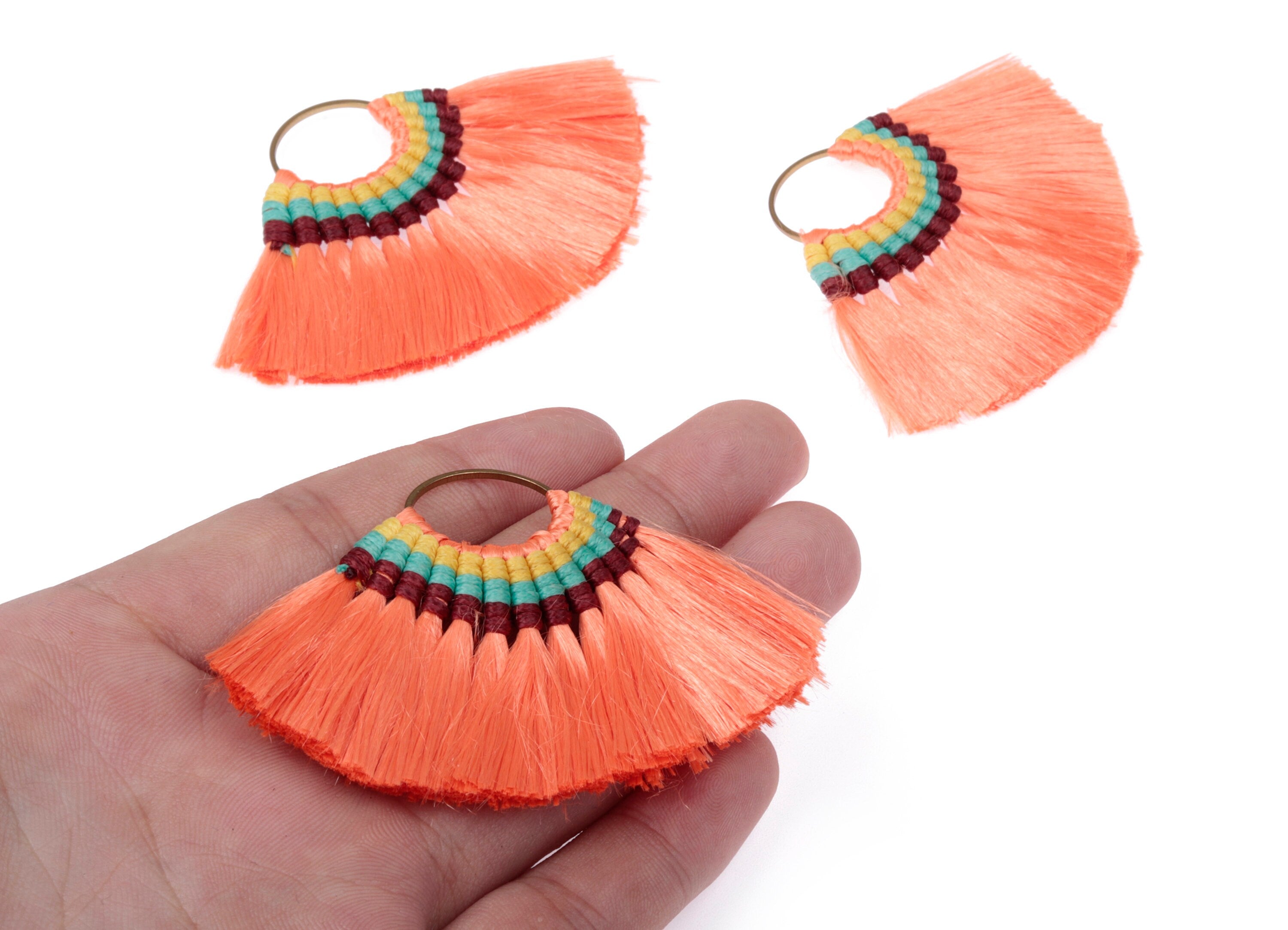 Fan Tassel Earring Charms With Ring - Silky Tassel Pendant - Fan Ring Earrings - Earring Accessories - 71.54x51.55x4.6mm - TS1097 - DOMEDBAZAAR