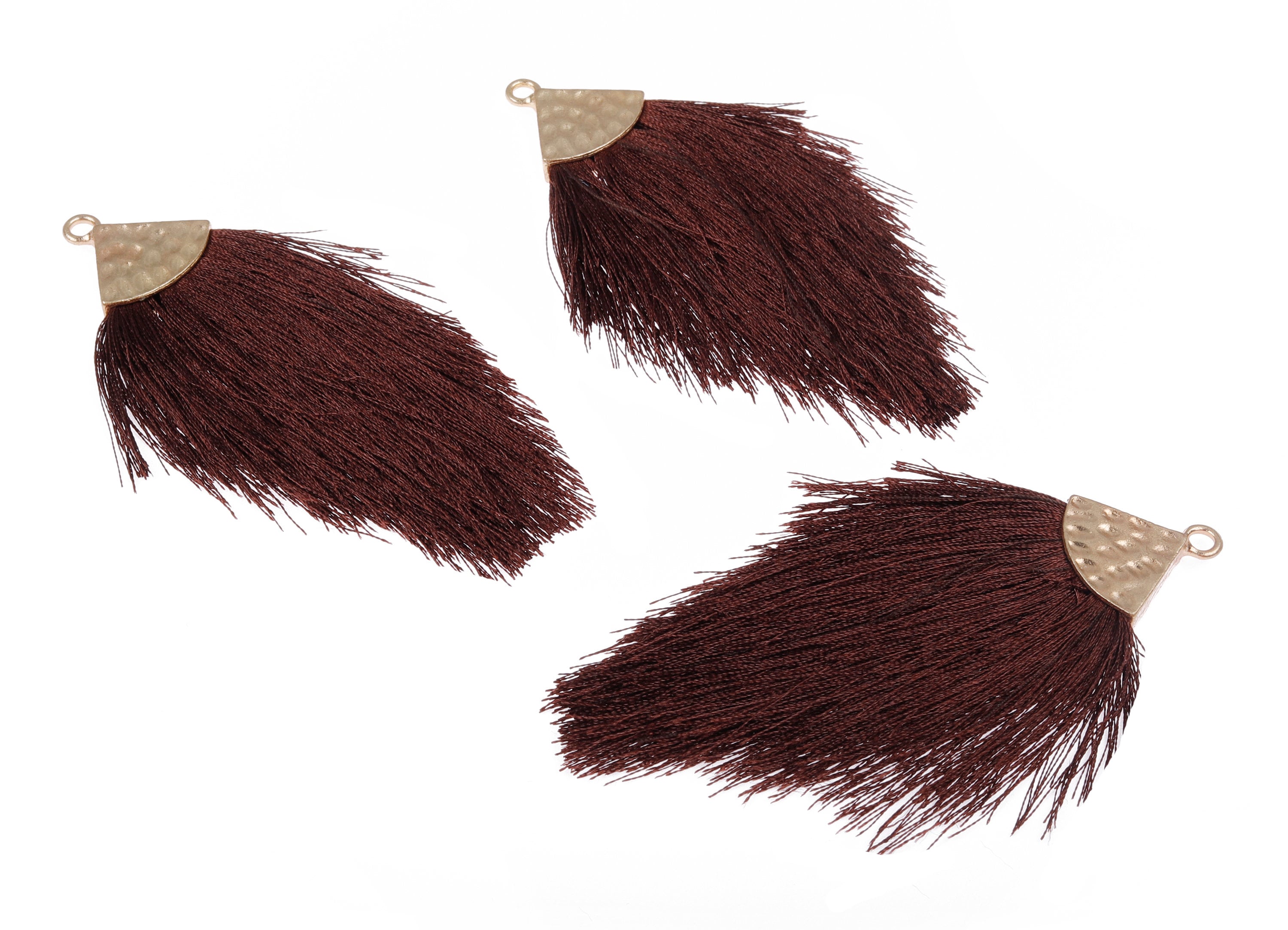 Tassel Earring Charms - Tassel Pendant - Puffy Tassel With Alloy Cap - Tassel Findings - Boho Charms - 96.86x57.69mm - TS1092 - DOMEDBAZAAR