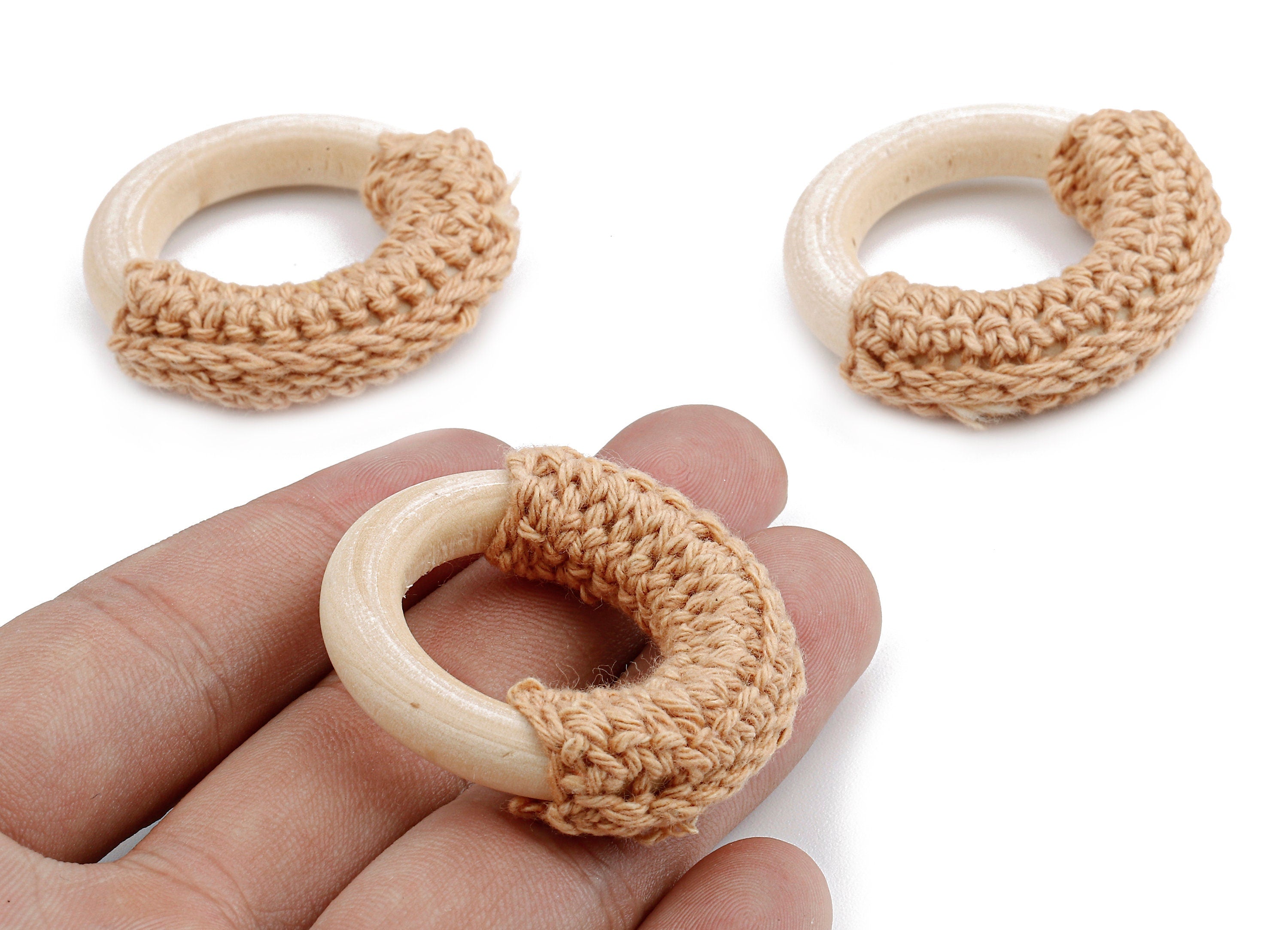 Crochet Circle Earrings - Crochet Earring with Ring Wooden - Knit weaving Earrings - Handmade Circle Earrings - 41.65x41.65x11.02mm - TS1068 - DOMEDBAZAAR