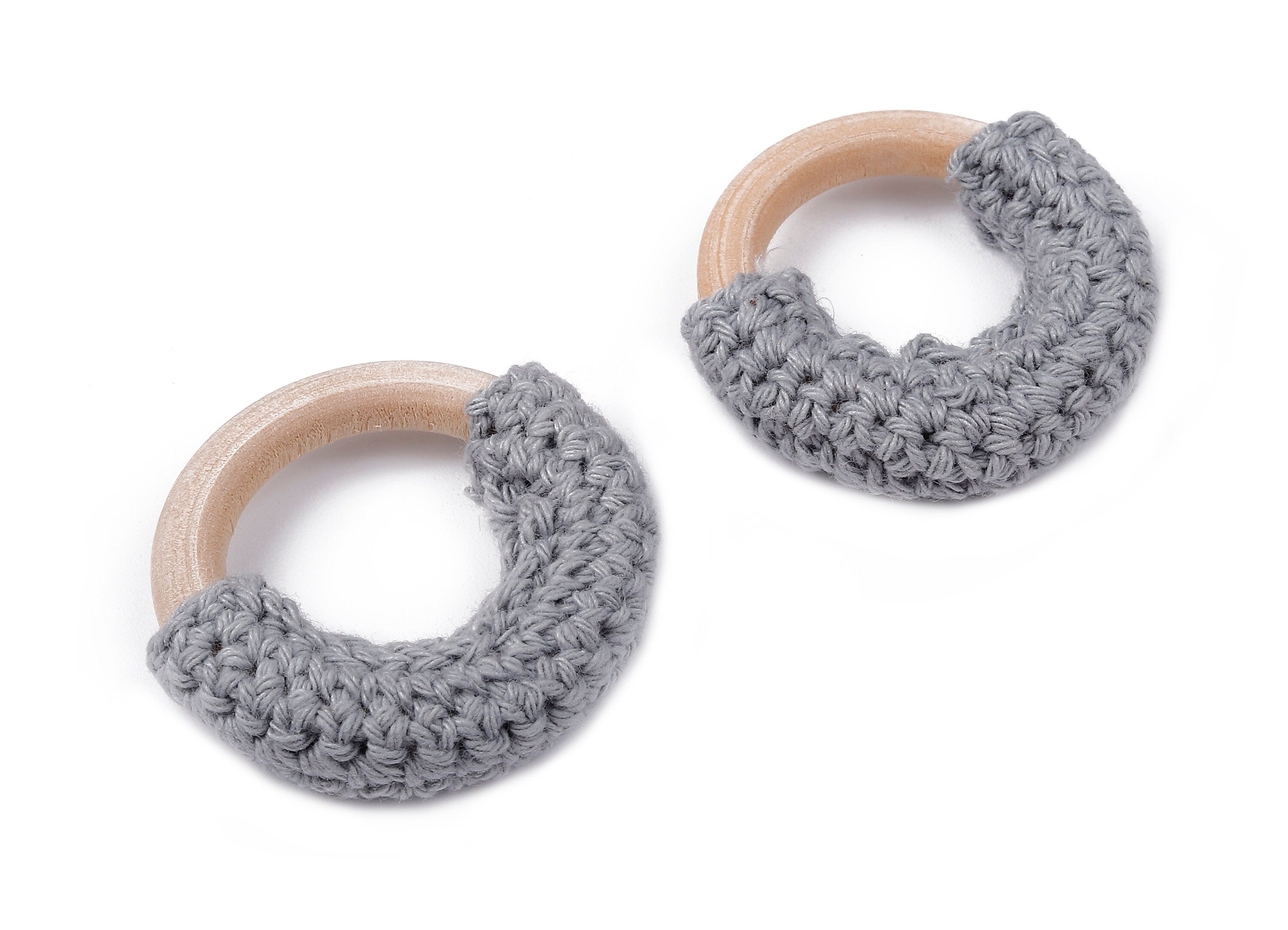 Crochet Circle Earrings - Crochet Earring with Ring Wooden - Knit weaving Earrings - Handmade Circle Earrings - 41.65x41.65x11.02mm - TS1065 - DOMEDBAZAAR