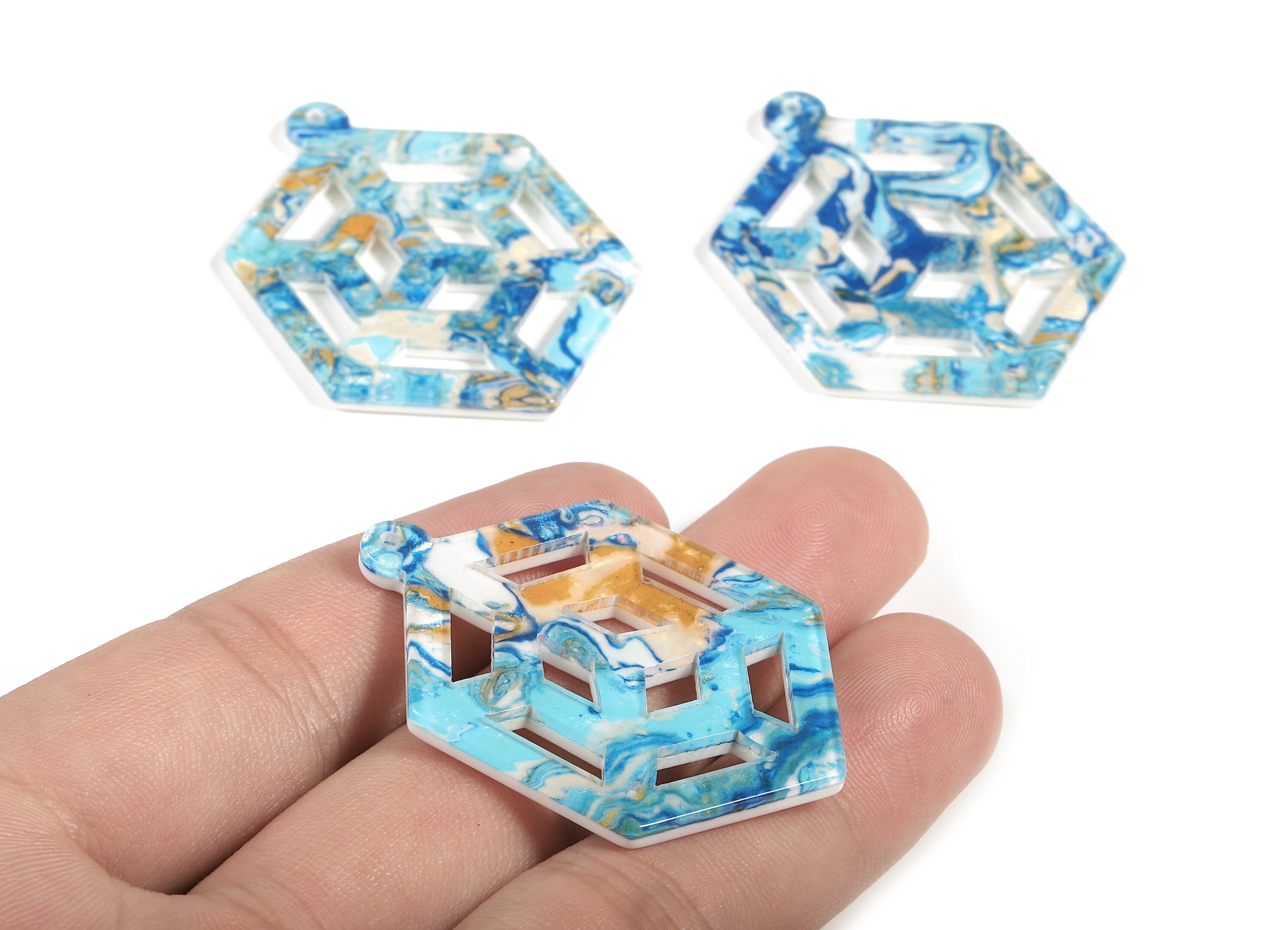Acetate Hexagon Charm - Hexagon Earring and Pendant - Earring Finding - Jewelry Supplies - Color Code:A387 - 45.45x33.7x2.45mm - AC1725-A387 - DOMEDBAZAAR