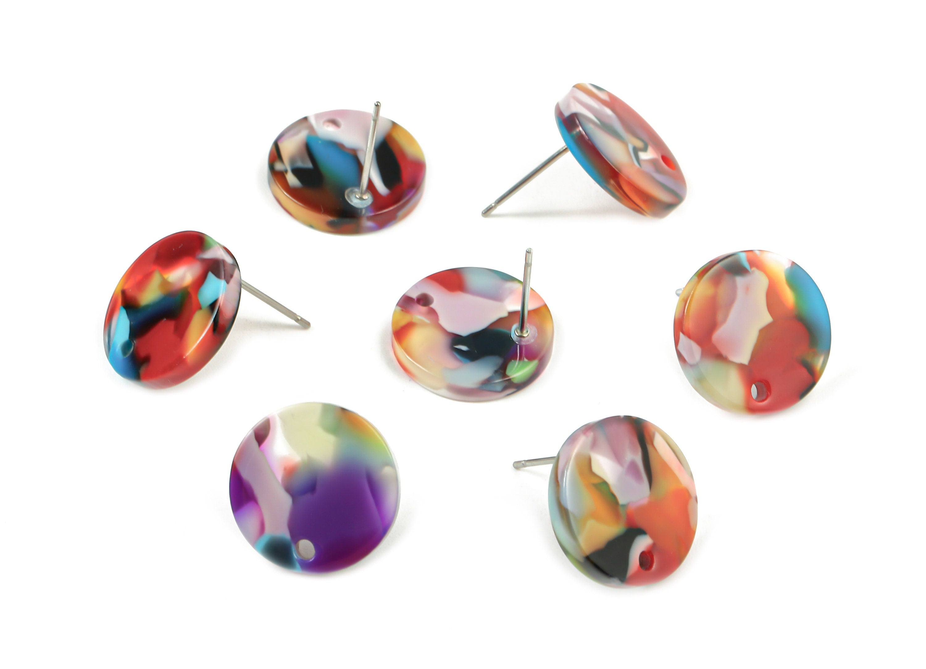 Acetate Round Earring Stud - Acetate Round Earring Post - Earring Stud Findings - Color Code: A21 - 14.84x14.84x2.49mm - AC1385-A21 - DOMEDBAZAAR