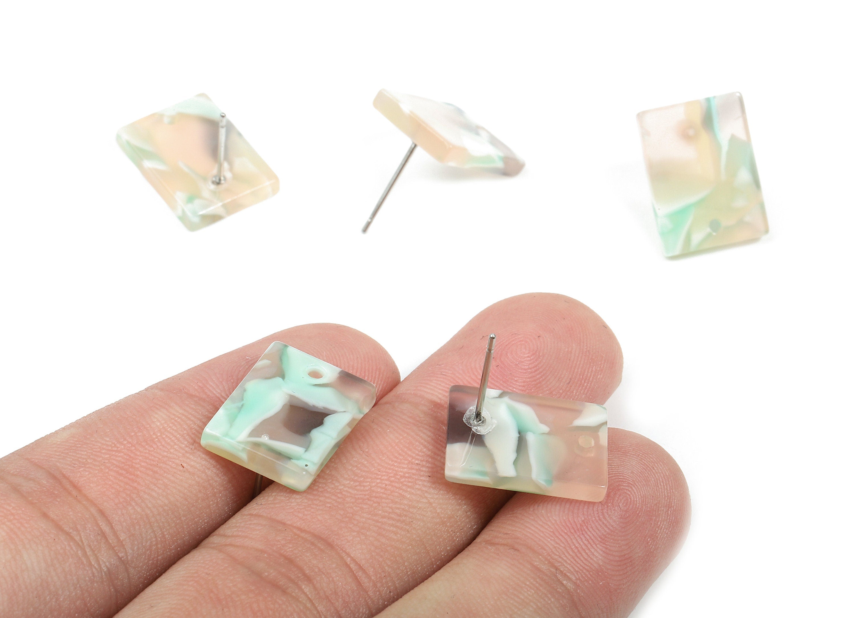 Acetate Rectangle Earring Stud - Rectangle Earring Post and Stud - Earring Findings - Color Code: A265 - 15.43x11.72x2.5mm- AC1663-A265 - DOMEDBAZAAR