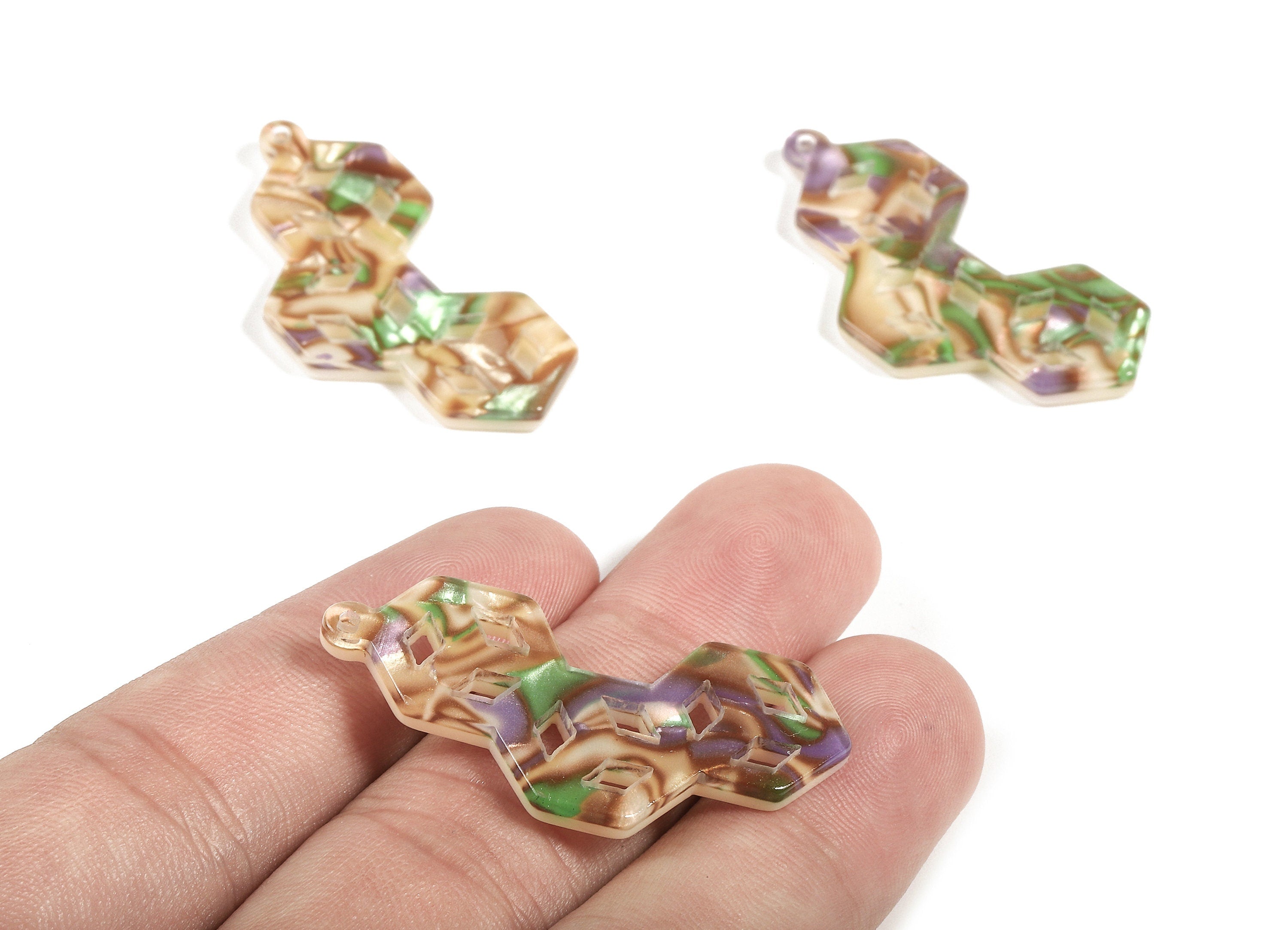 Acetate Honeycomb Charm - Honeycomb Earring and Pendant - Earring Finding - Color Code:A289 - 39.46x19.25x2.82mm - AC1718-A289 - DOMEDBAZAAR