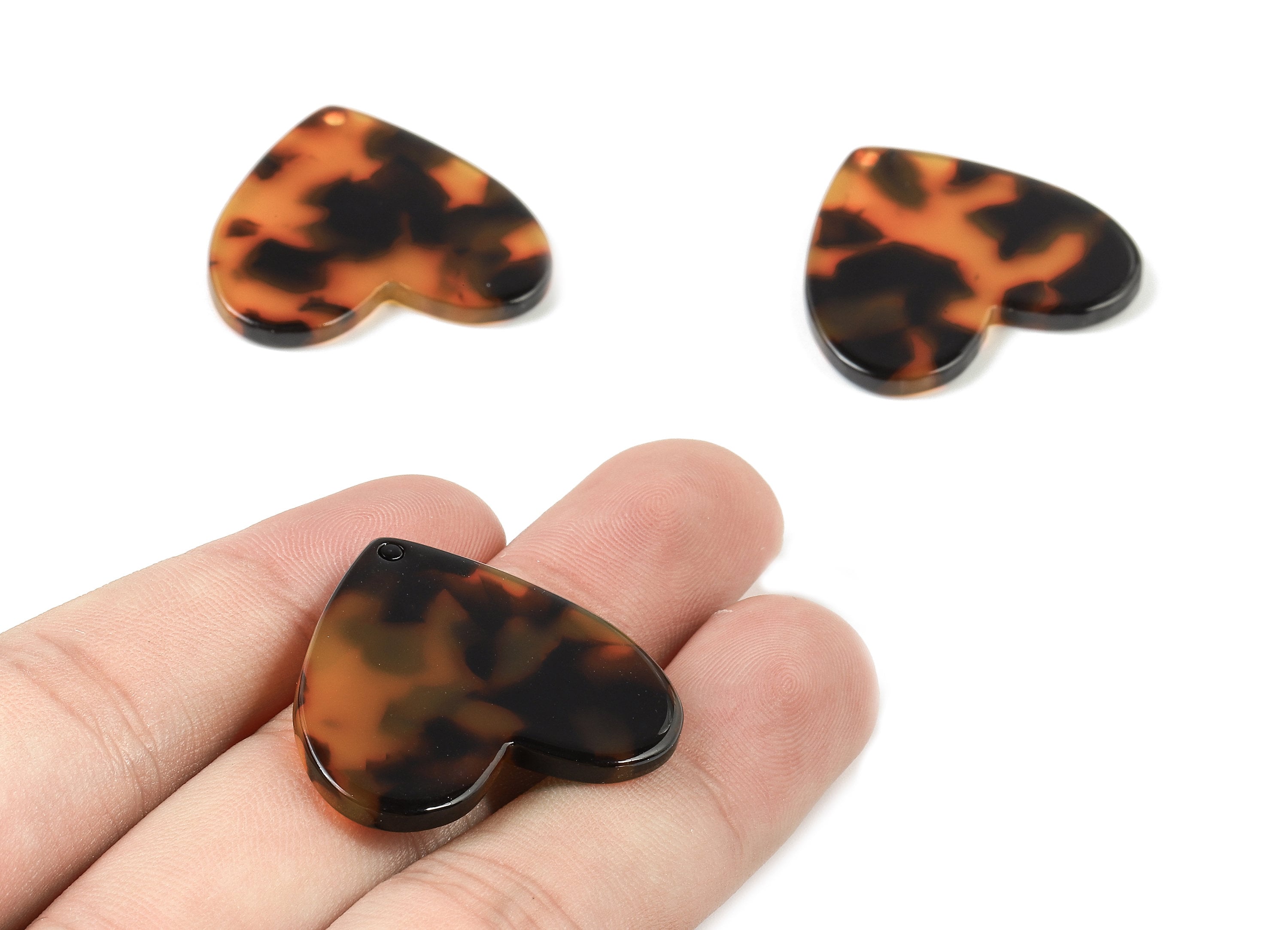 Acetate Heart Charms - Tortoise Shell Earrings - Heart Pendant - Jewelry Making Supplies - Color Code: A04 - 30.7x28.8x2.63mm - AC1734-A04 - DOMEDBAZAAR