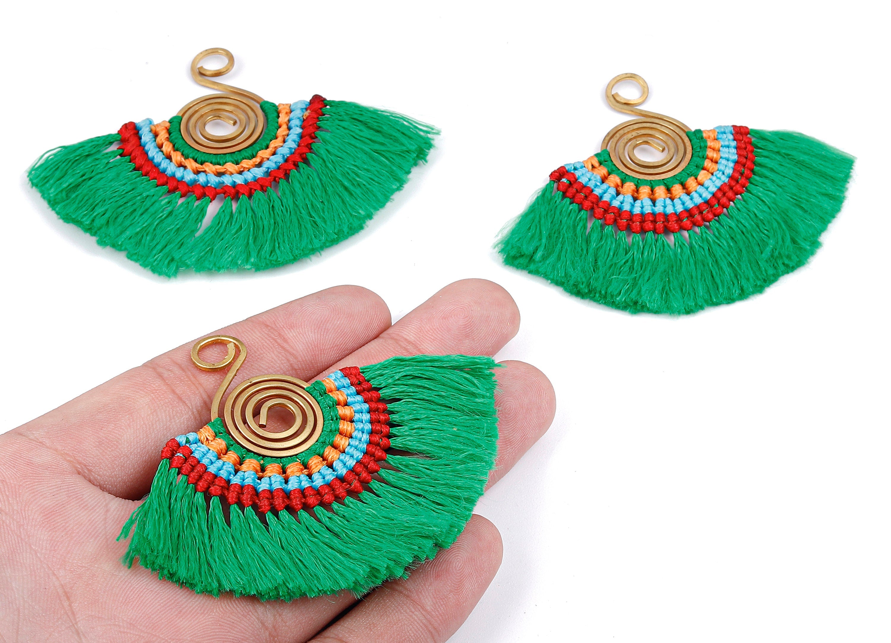 Fan Tassel Earring Charms with Brass - Tassel earring pendant - Fan Earrings Accessories - Jewelry Supplies - 81x69.19x3.34mm - TS1110 - DOMEDBAZAAR