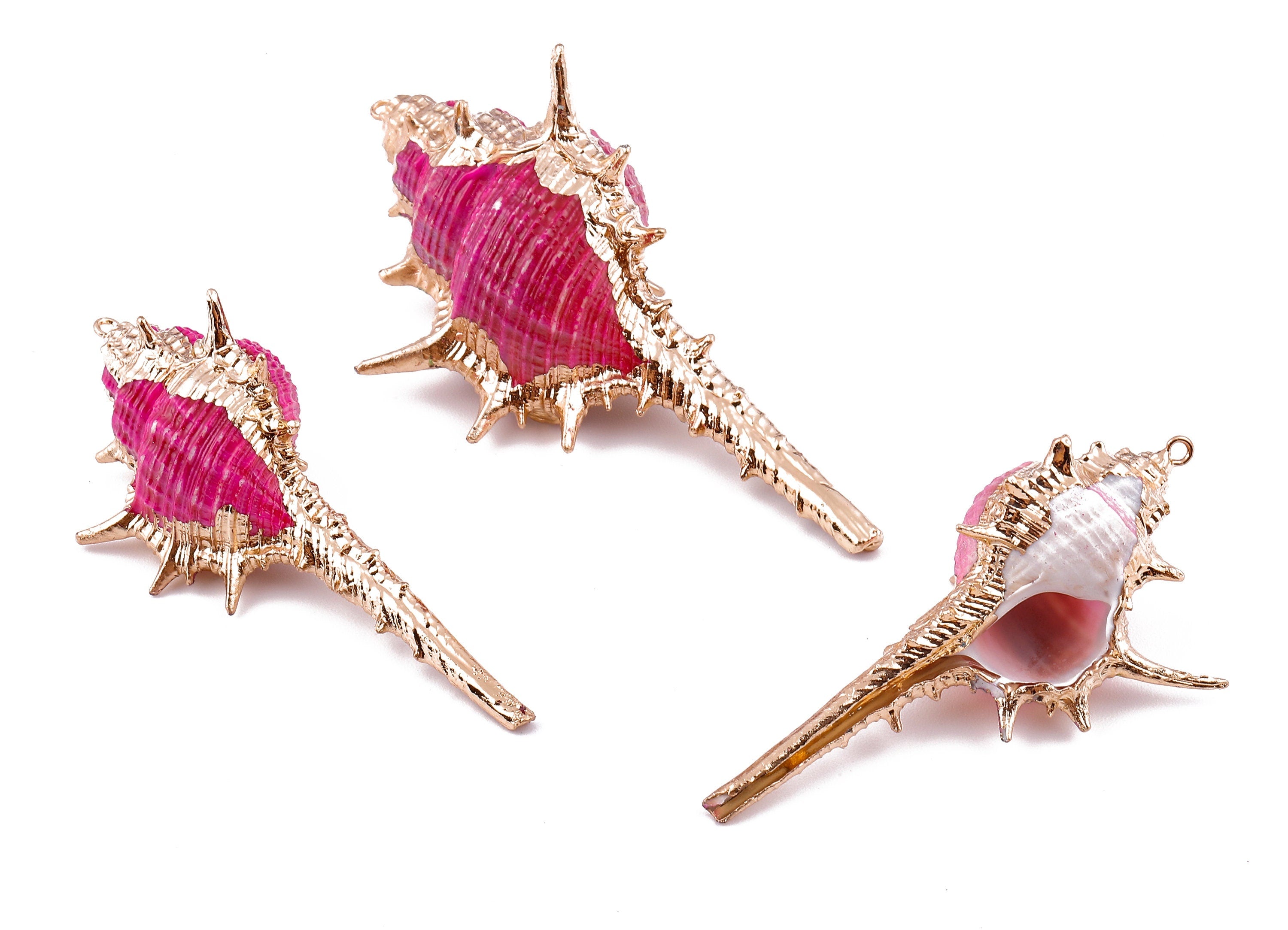 Cone Shell Charms - Whelk Seashell Pendant - Gold Tone Plated Earrings - Natural Seashell - 1 Hole - 60.76x32.84x25.86mm - SF1124C - DOMEDBAZAAR