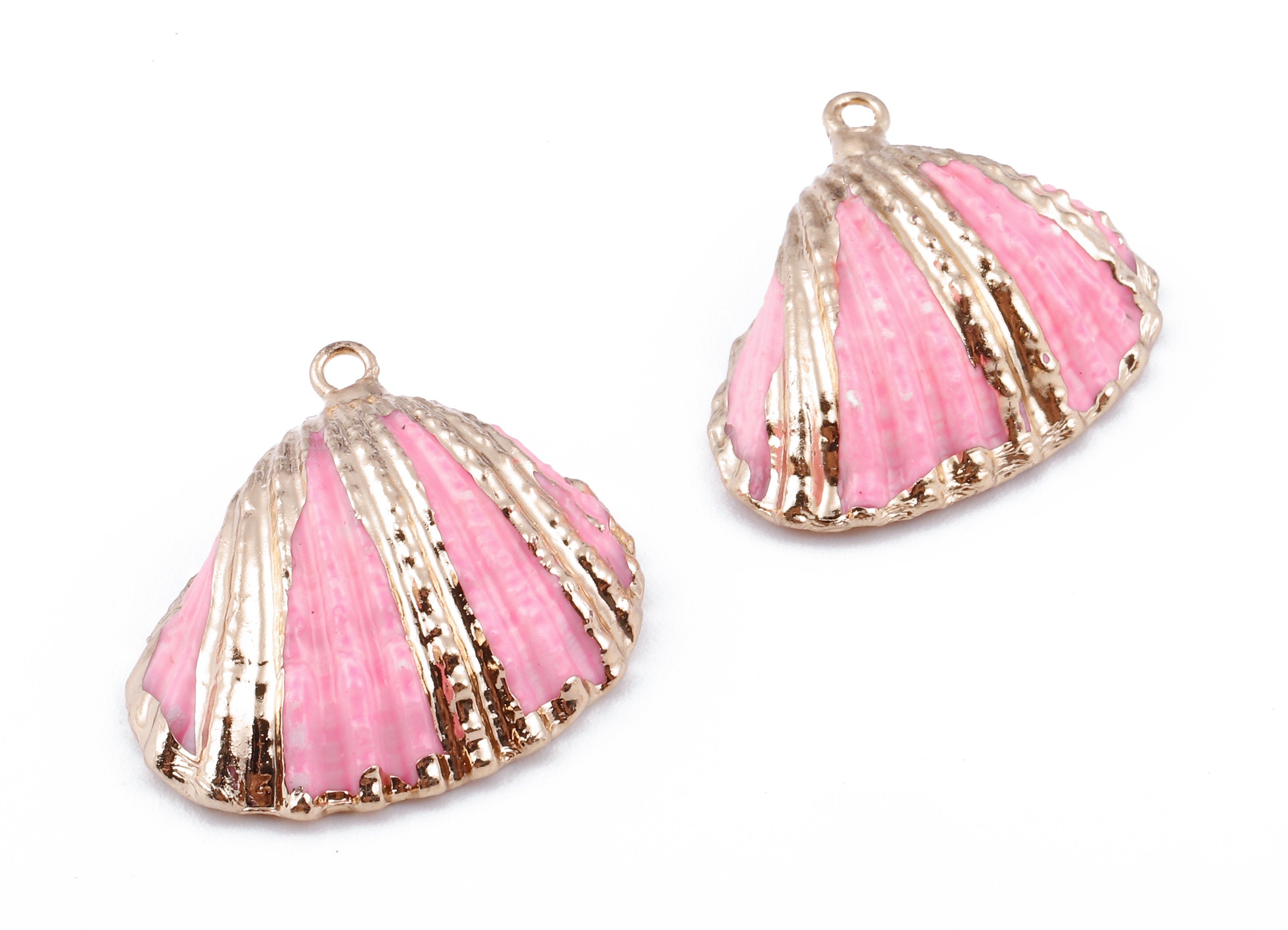 Mussel Shell Charms - Seashell Earrings and Pendant - Gold Tone Plated Earrings - 1 Hole - 28.36x25.92x1.56mm - SF1127B - DOMEDBAZAAR