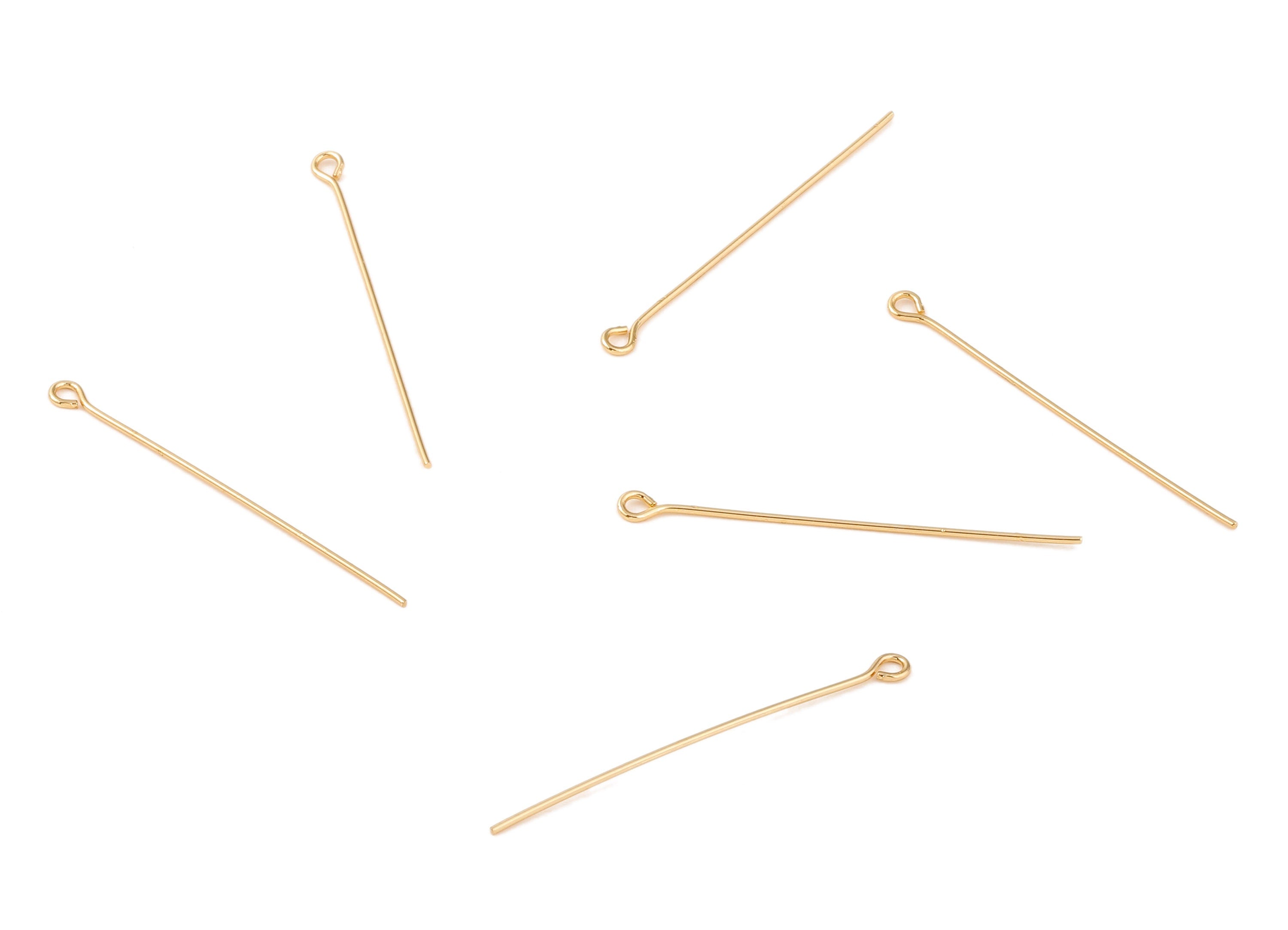 Brass Bead Pin - Raw Brass Eye Pins - 18K Real Gold Plated Brass Beading Pin Findings - Jewelry Supplies  - 39.94x0.73mm - RGP1237 - DOMEDBAZAAR