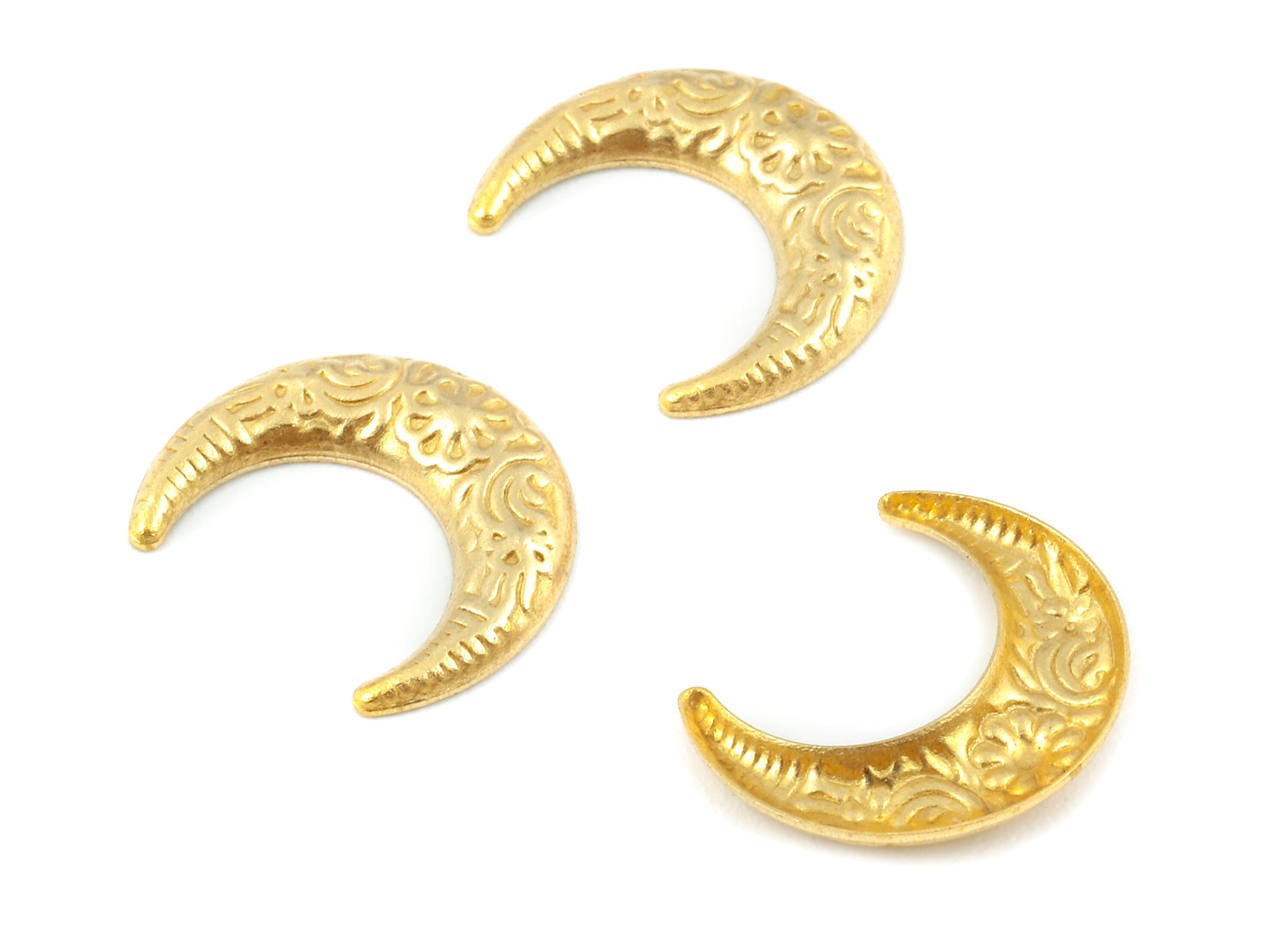 Brass Moon Charms - Raw Brass Moon Earrings and Pendant - Earring Findings - Jewelry Supplies - 15.07x5.19x0.95mm - PP2357 - DOMEDBAZAAR