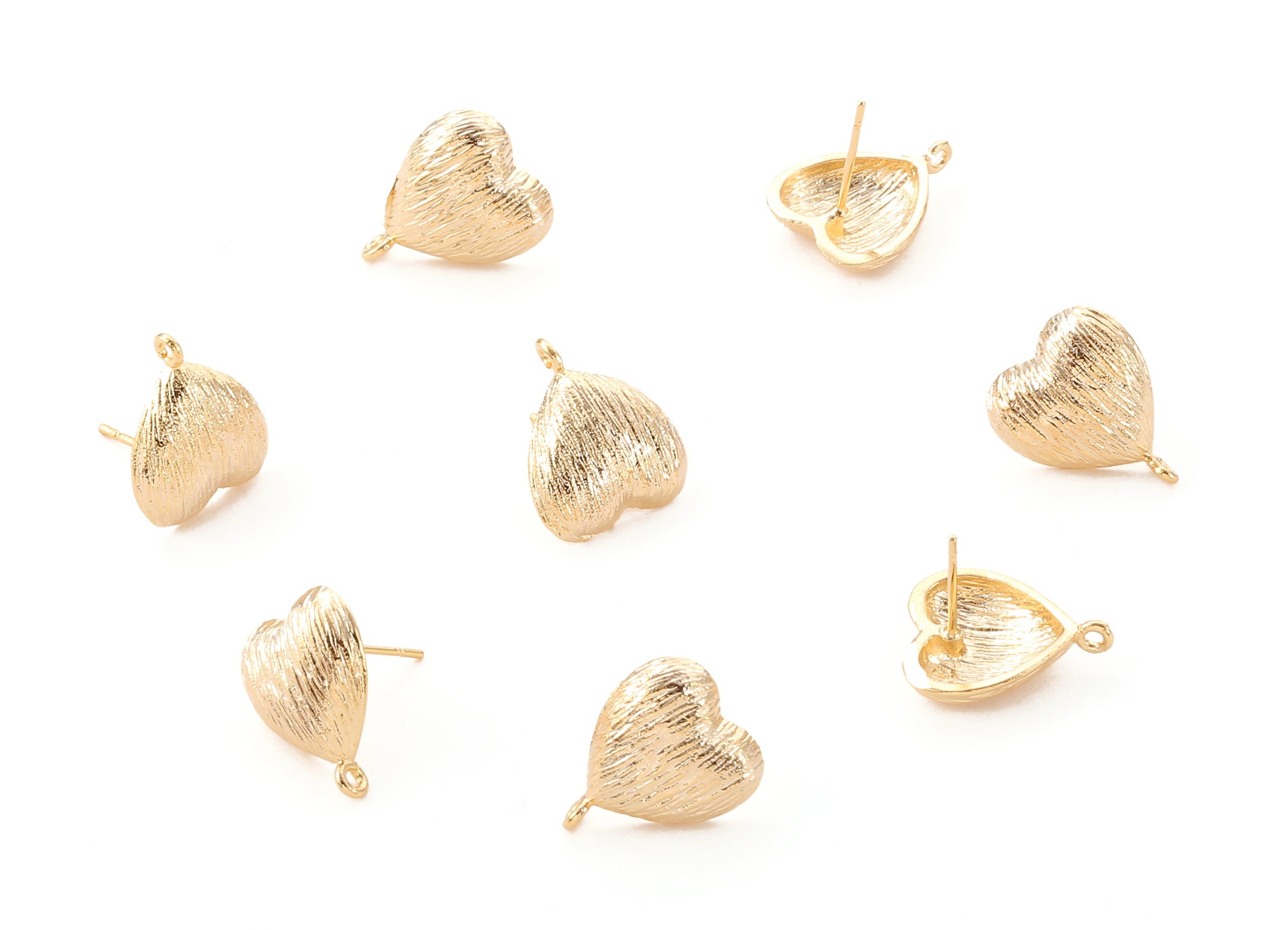 Brass Heart Earring Post - Brass Heart Earring Stud - 18K Real Gold Plated Brass - Jewelry Supplies - 116.19x13.45x1.11mm - RGP1071 - DOMEDBAZAAR