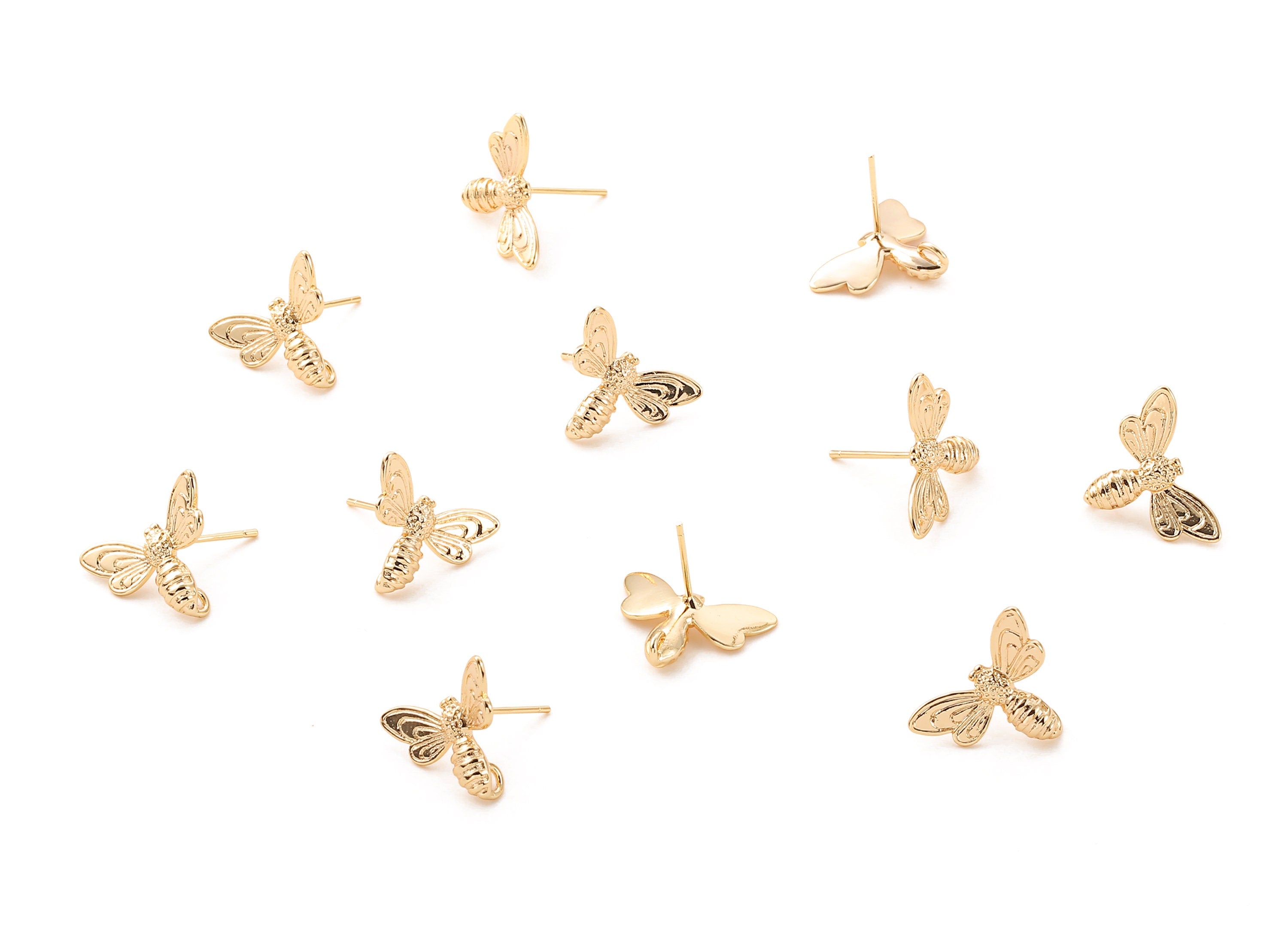 Brass Butterfly Earring Post - Brass Butterfly Earring Stud - 18K Real Gold Plated Brass - Jewelry Supplies - 16.83x13.19mm - RGP1072 - DOMEDBAZAAR