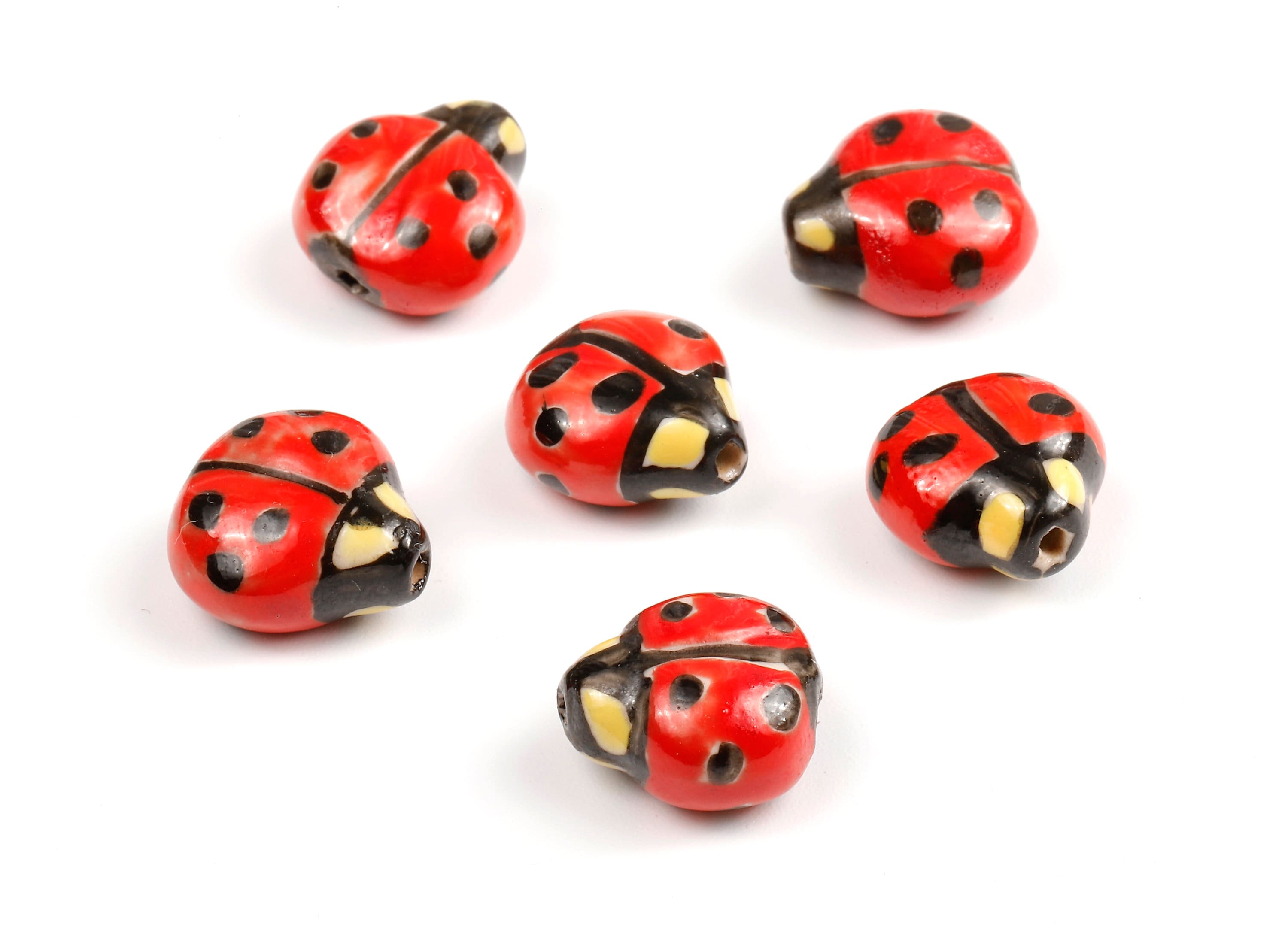 Glazed Ceramic Ladybug Beads - Carved Ladybug Beads - Handmade Beads - Necklace Beads - Connectors Beads - 15.76x14.68x8.66mm - NS1055 - DOMEDBAZAAR