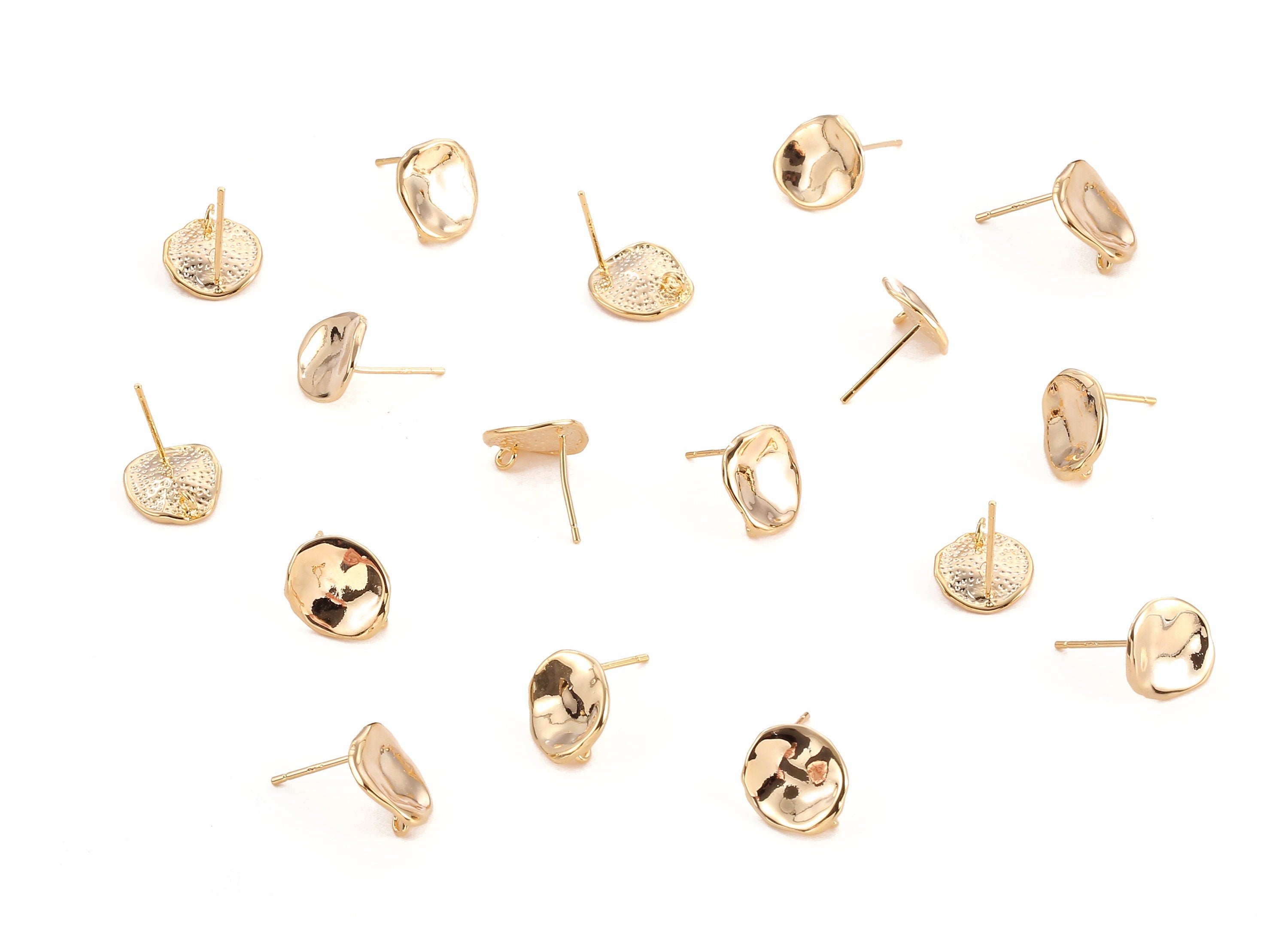 Brass Round Earing Post - Brass Round Earring Stud - 18K Real Gold Plated Brass - Jewelry Supplies - 11.35x10.39x1.08mm - RGP1049 - DOMEDBAZAAR