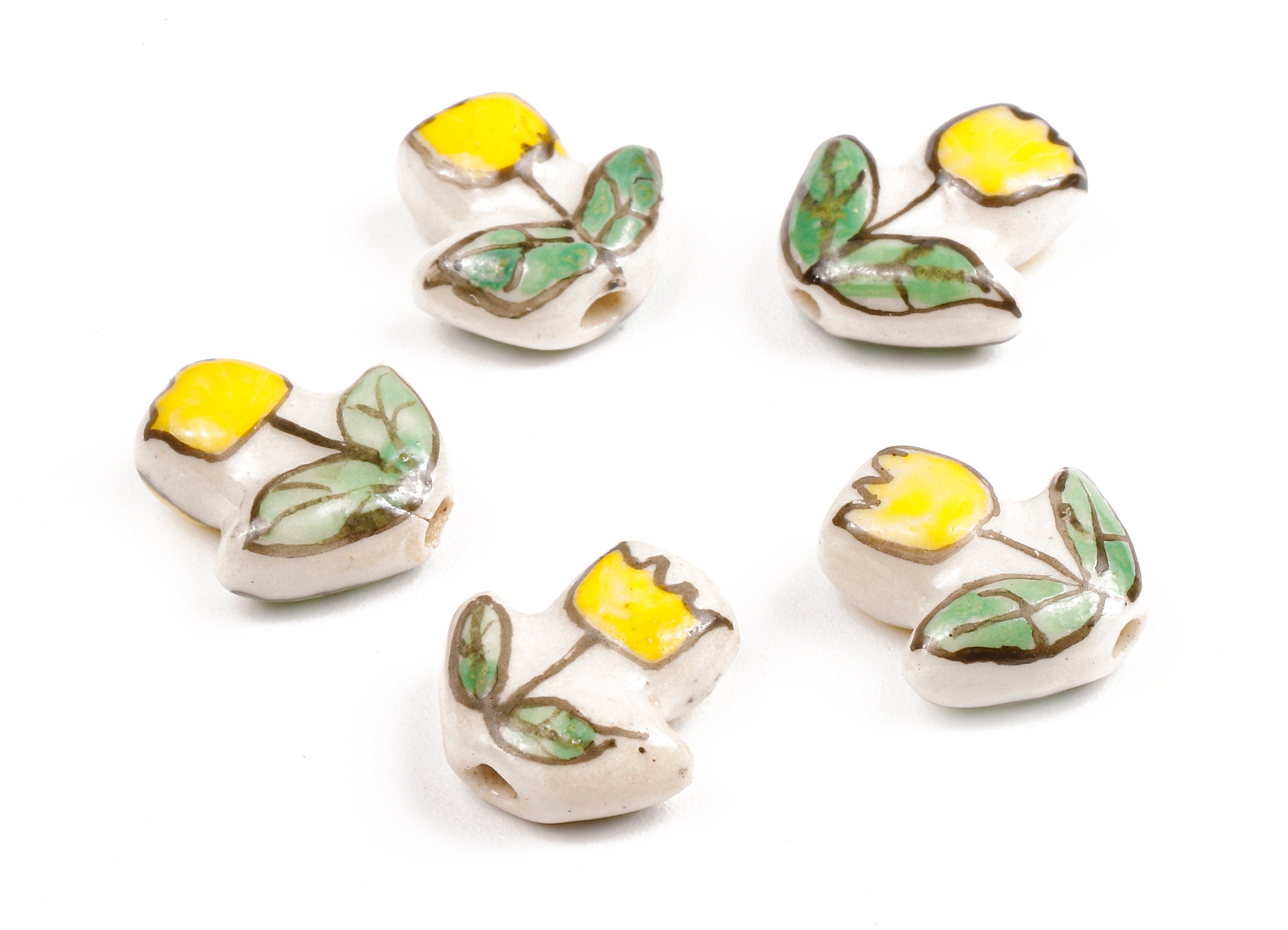 Glazed Ceramic Flower Beads - Carved Flower Beads - Handmade Beads - Necklace Beads - Connectors Beads - 15.51x14.8x7.1mm - NS1059 - DOMEDBAZAAR