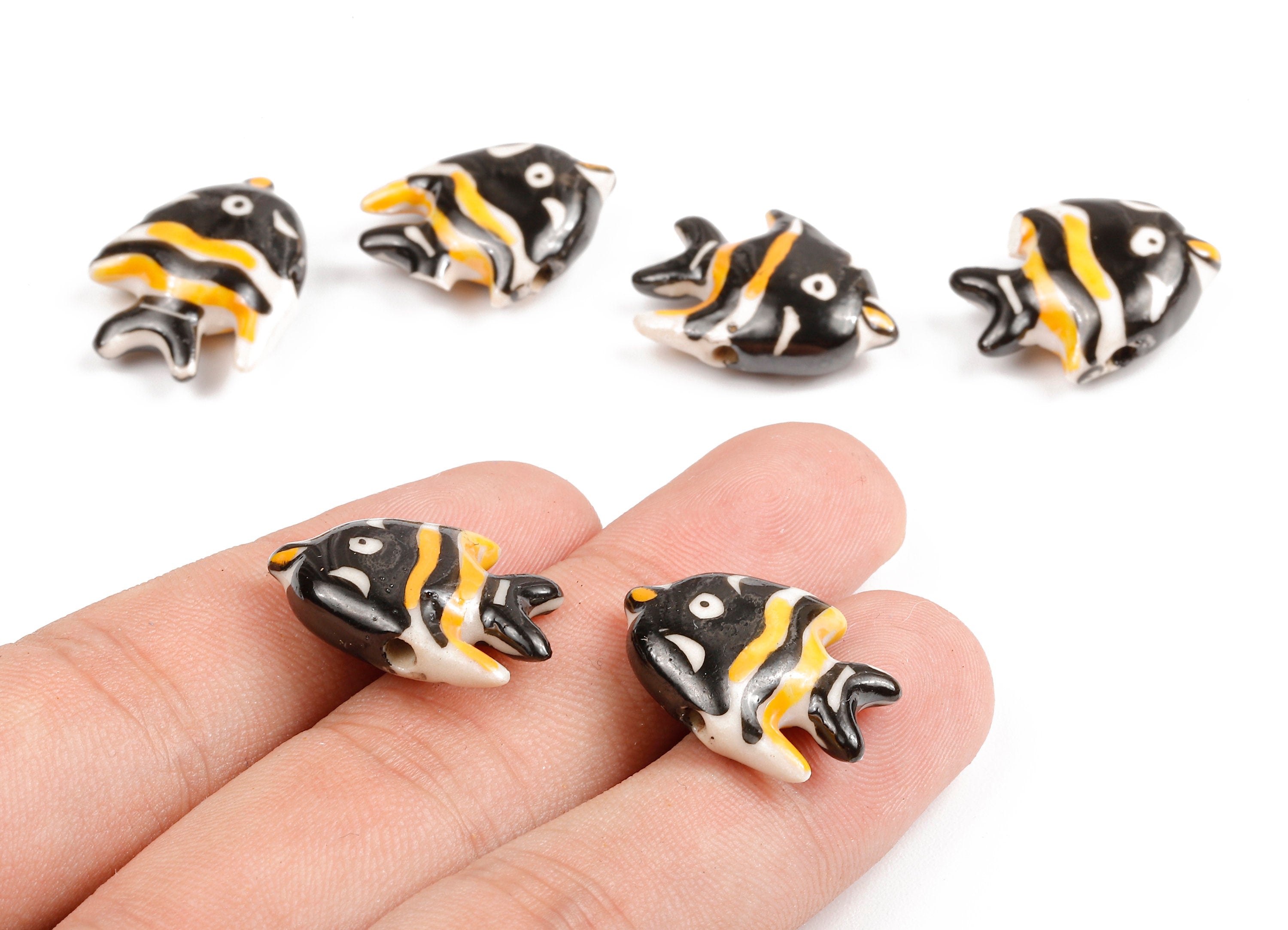 Glazed Ceramic Fish Beads - Carved Fish Beads - Handmade Beads - Necklace Beads - Connectors Beads - 22.29x16.78x6.87mm - NS1061 - DOMEDBAZAAR