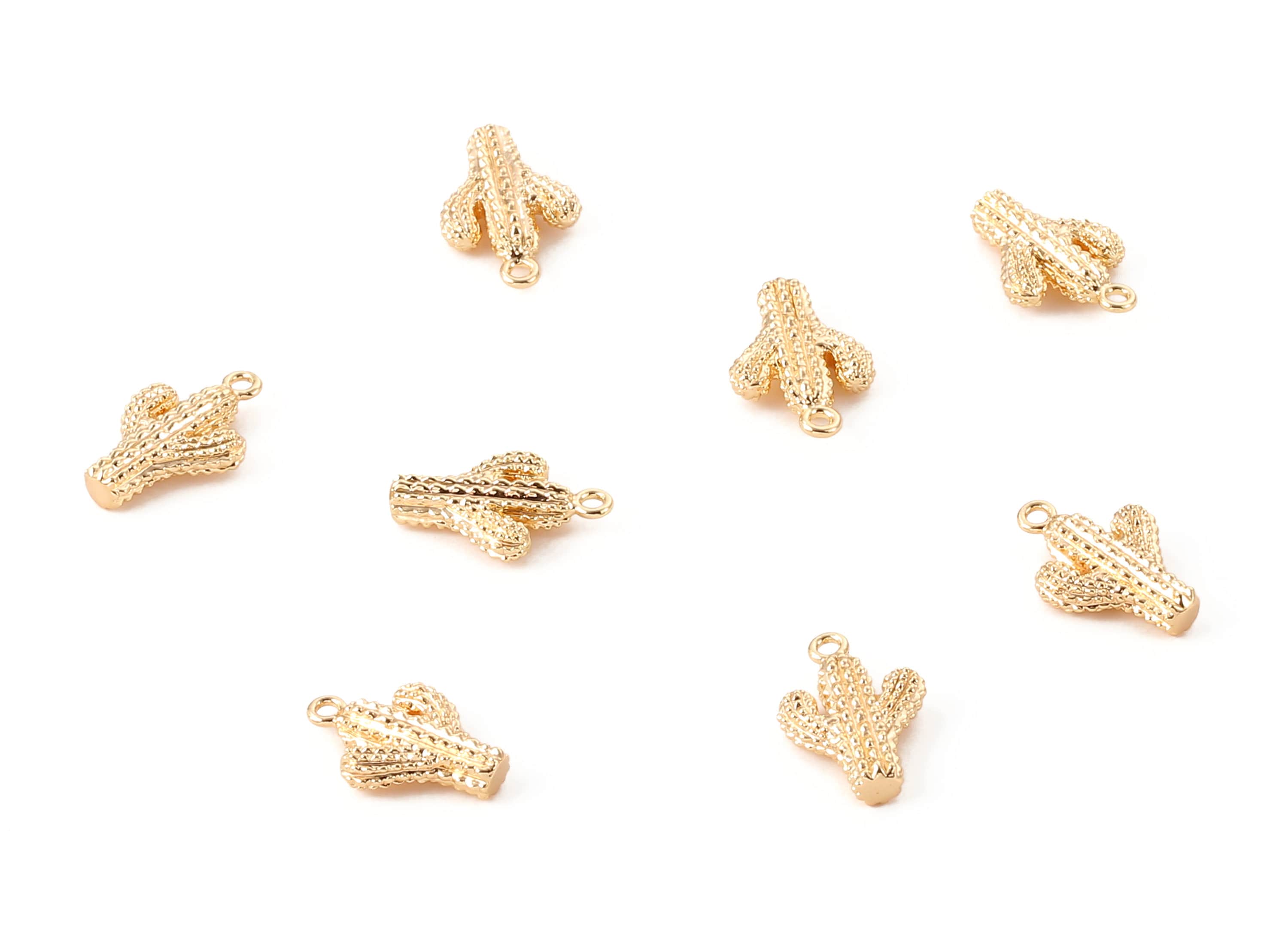 Brass Cactus Earring Charms - Brass Cactus Earring Pendant - 18K Real Gold Plated Brass - Jewelry Supplies - 15.52x10.37x3.45mm - RGP1191 - DOMEDBAZAAR