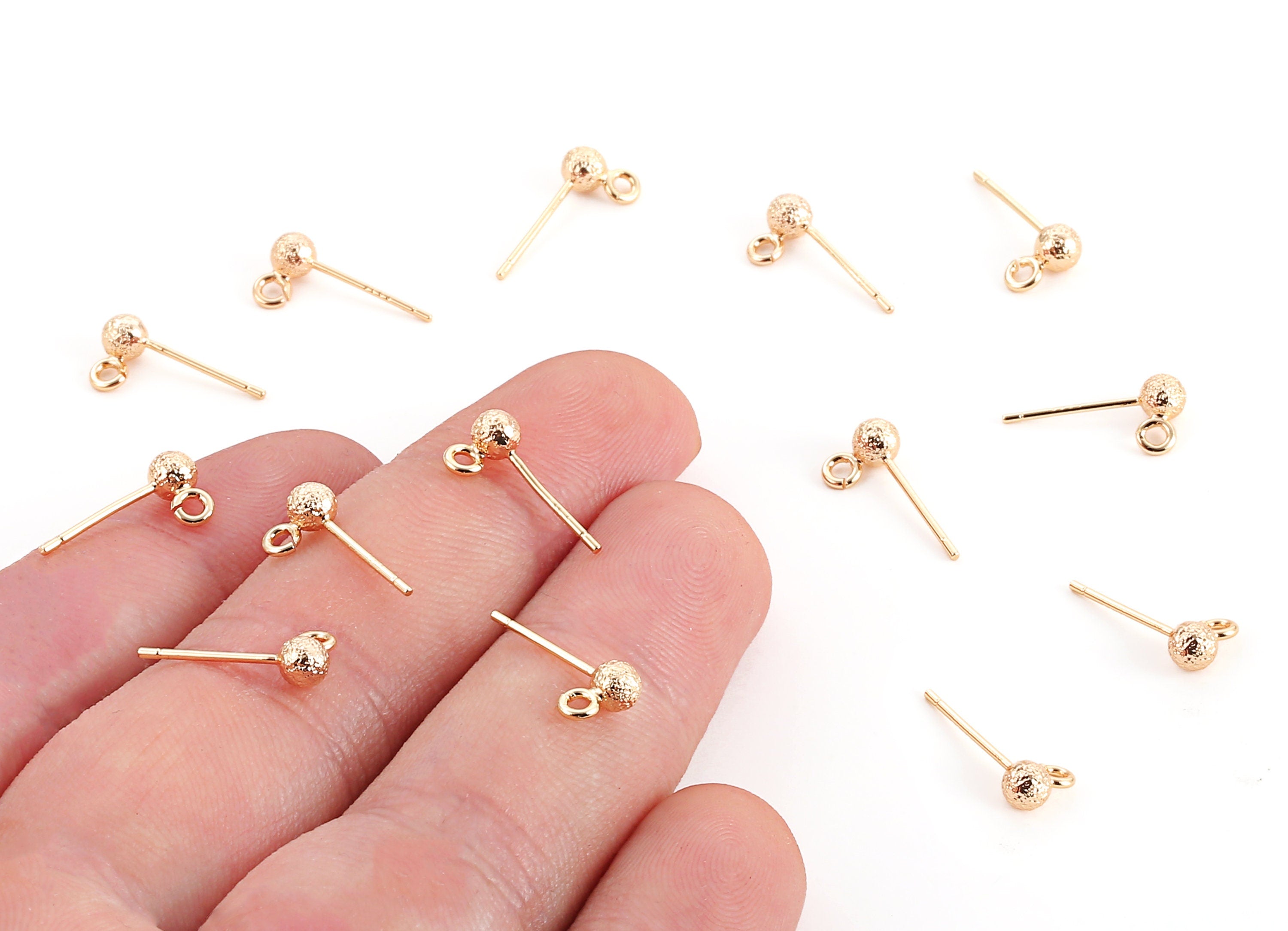 Brass Earring Post With Ball Pad Studs - Brass Ball Posts - 18K Real Gold Plated Brass Stud - Jewelry Supplies - 6.68x3.77mm - RGP1165 - DOMEDBAZAAR