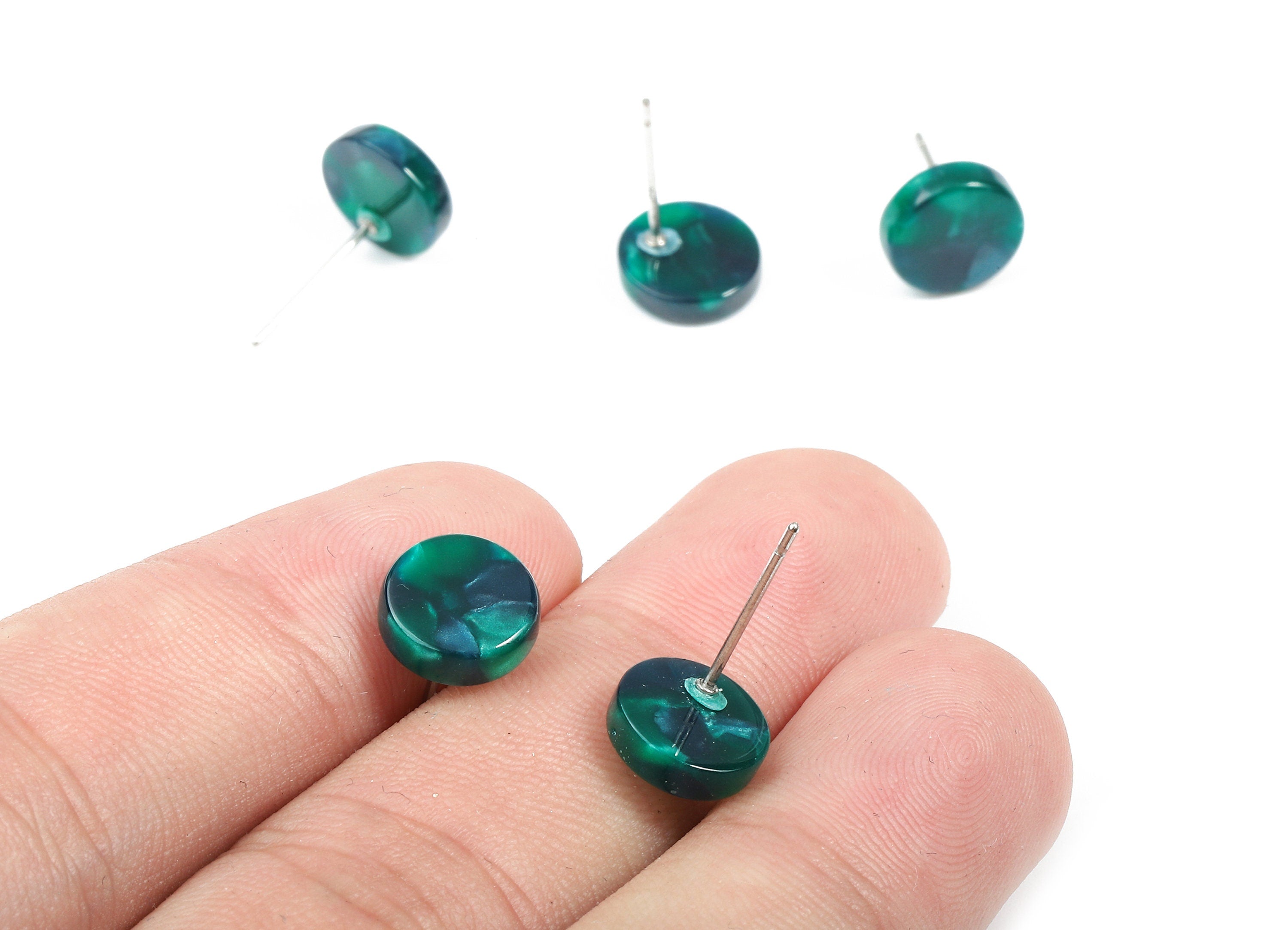Acetate Round Earring Stud - Round Earring Post and Stud - Earring Findings - Color Code: A13 - 8.82x8.82x2.7mm - AC1715-A13 - DOMEDBAZAAR