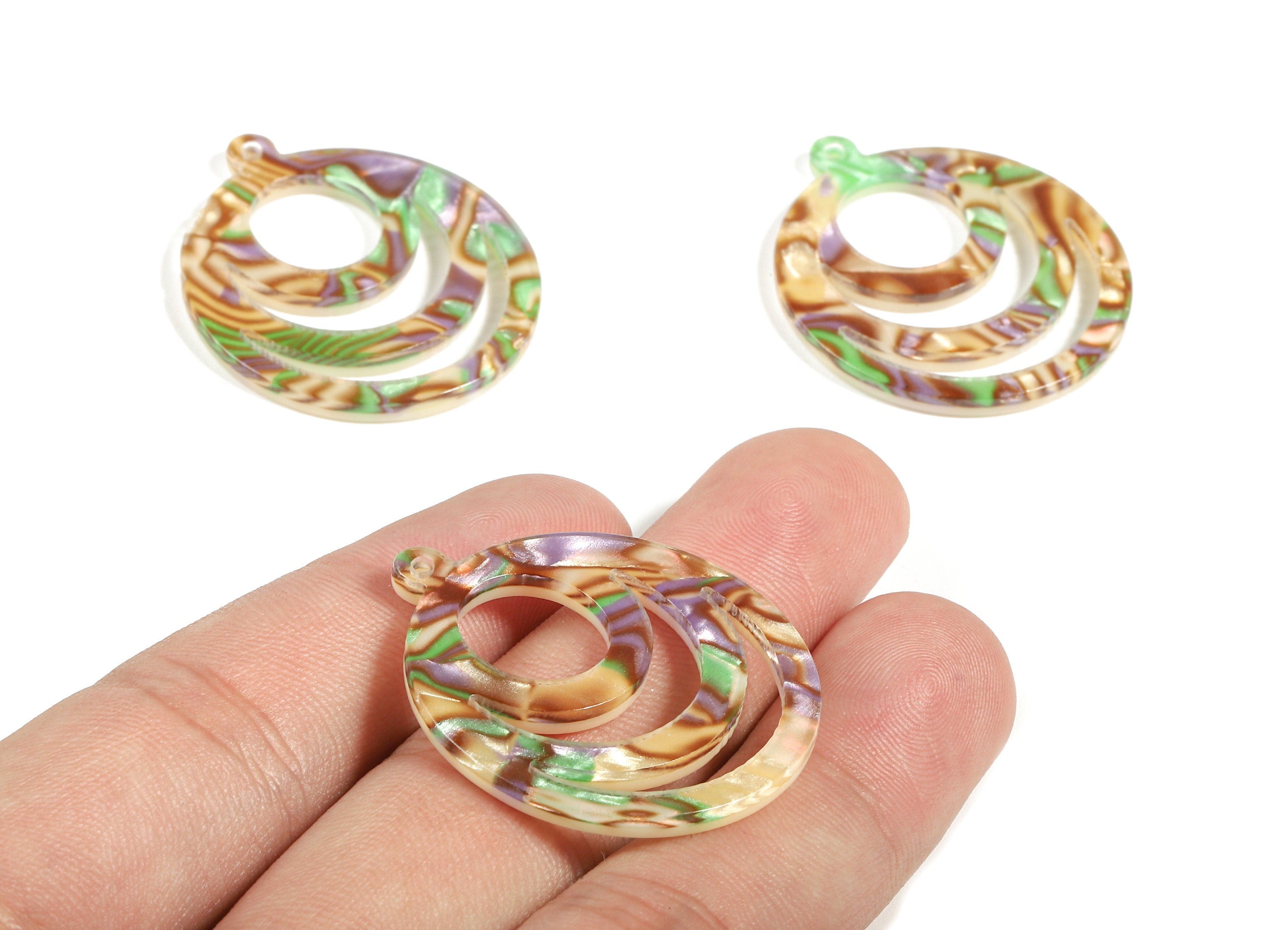 Acetate Round Charms - Round Earrings and Pendant - Earring Findings - Jewelry Supplies - Color Code:A289 - 35.37x29.61x2.9mm - AC1716-A289 - DOMEDBAZAAR