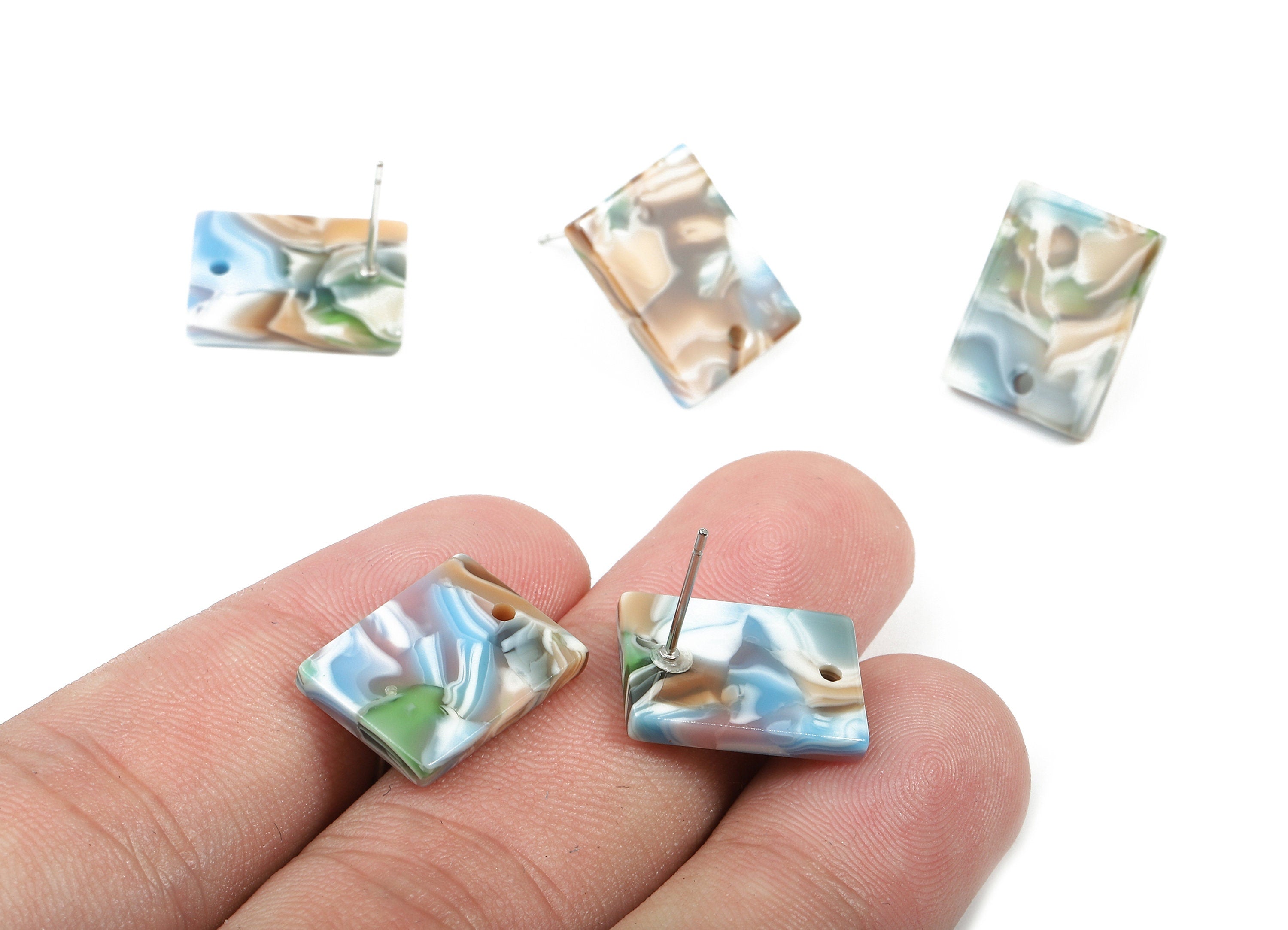 Acetate Rectangle Earring Stud - Rectangle Earring Post and Stud - Earring Findings - Color Code: A240 - 15.43x11.72x2.5mm- AC1663-A240 - DOMEDBAZAAR