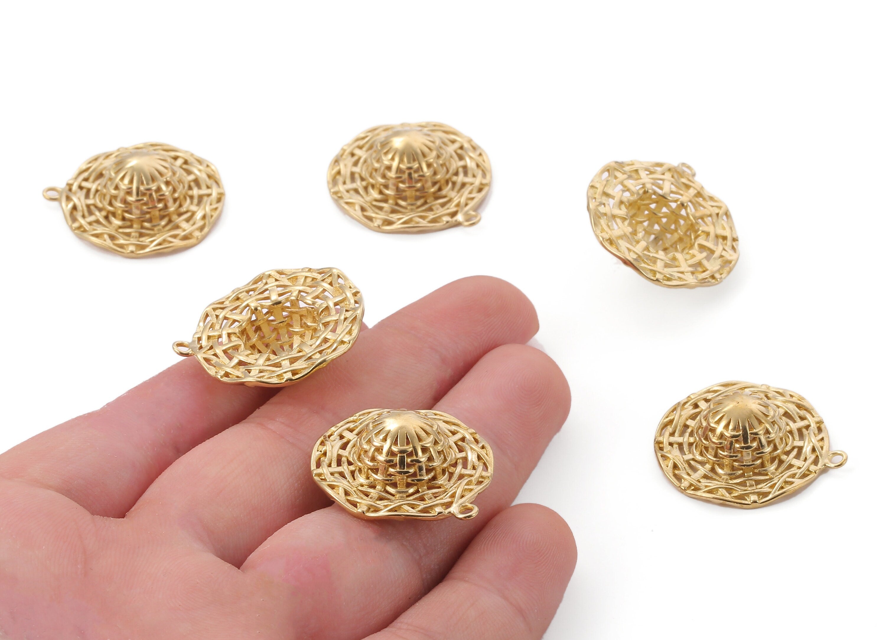 Brass Hat Charms - Raw Brass Hat Earrings and Pendant - Earring Findings - Jewelry Supplies - 28.02x25.14x1.59mm - PP2353 - DOMEDBAZAAR