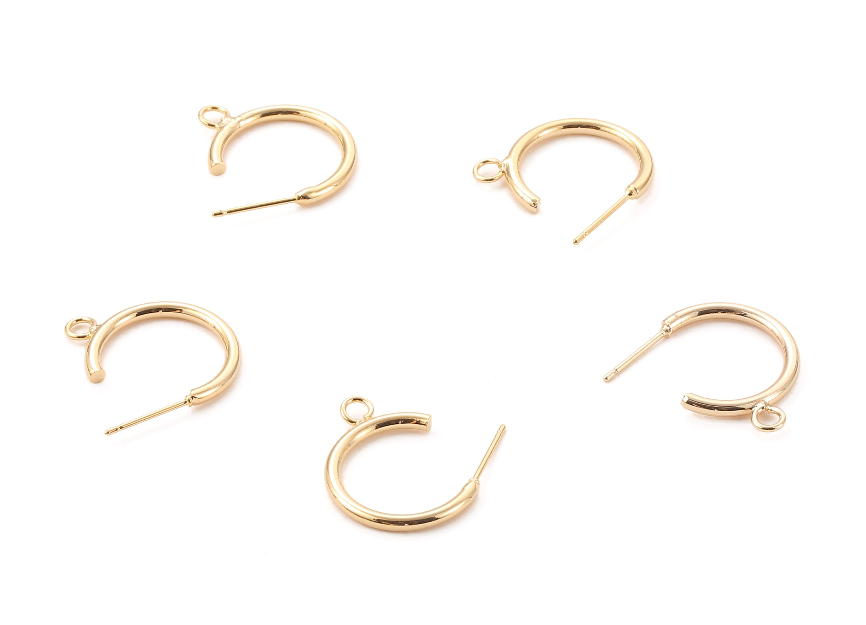 Brass Earring C Ear Wire - Brass C Earring Post and C Earring Stud - 18K Real Gold Plated Brass Stud - 23.73x23.04x2.03mm - RGP1185 - DOMEDBAZAAR
