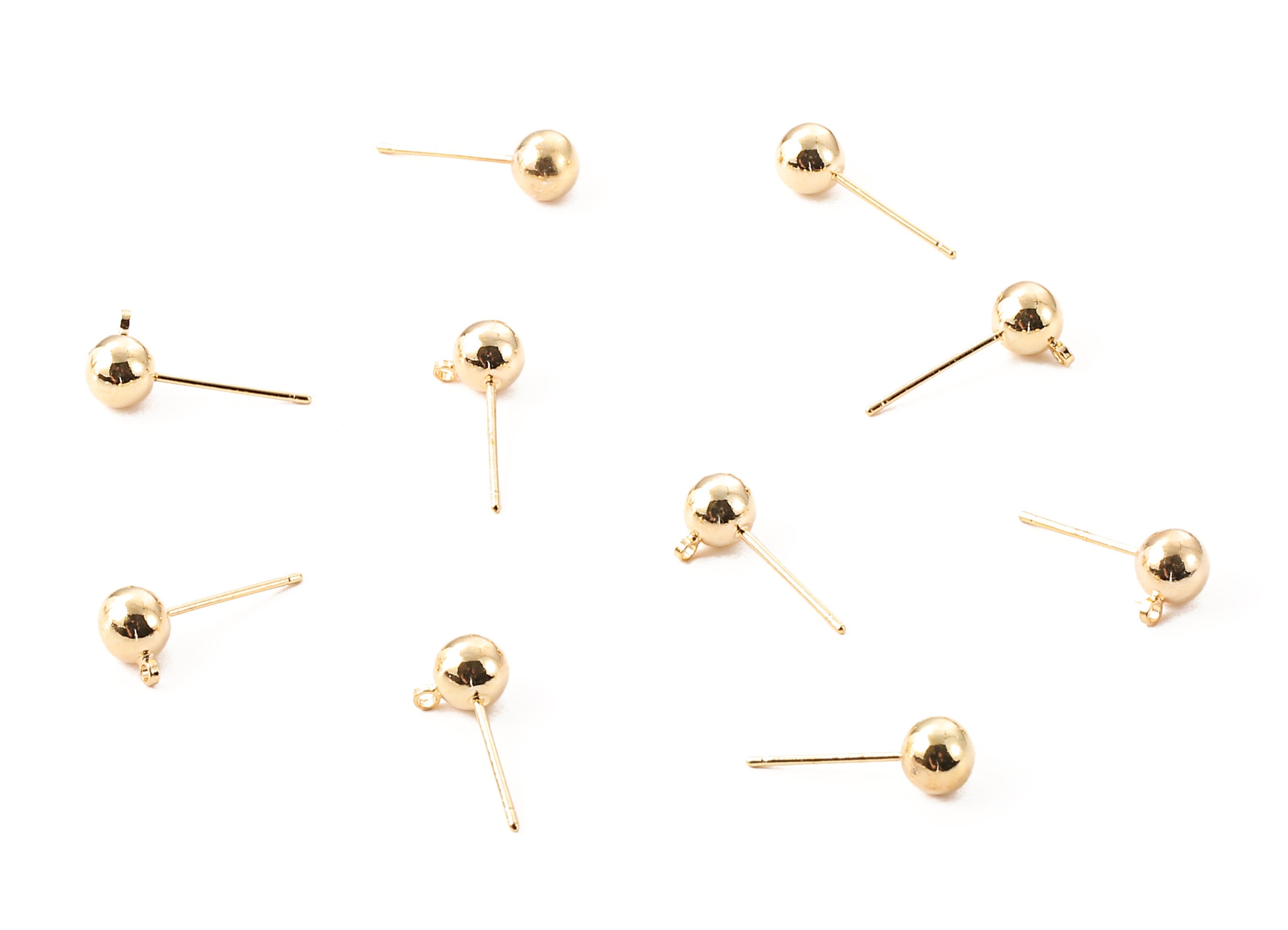 Brass Earring Post With Ball Pad Studs - Brass Ball Posts - 18K Real Gold Plated Brass Stud - Jewellery Supplies - 7.88x5.98mm - RGP1206 - DOMEDBAZAAR