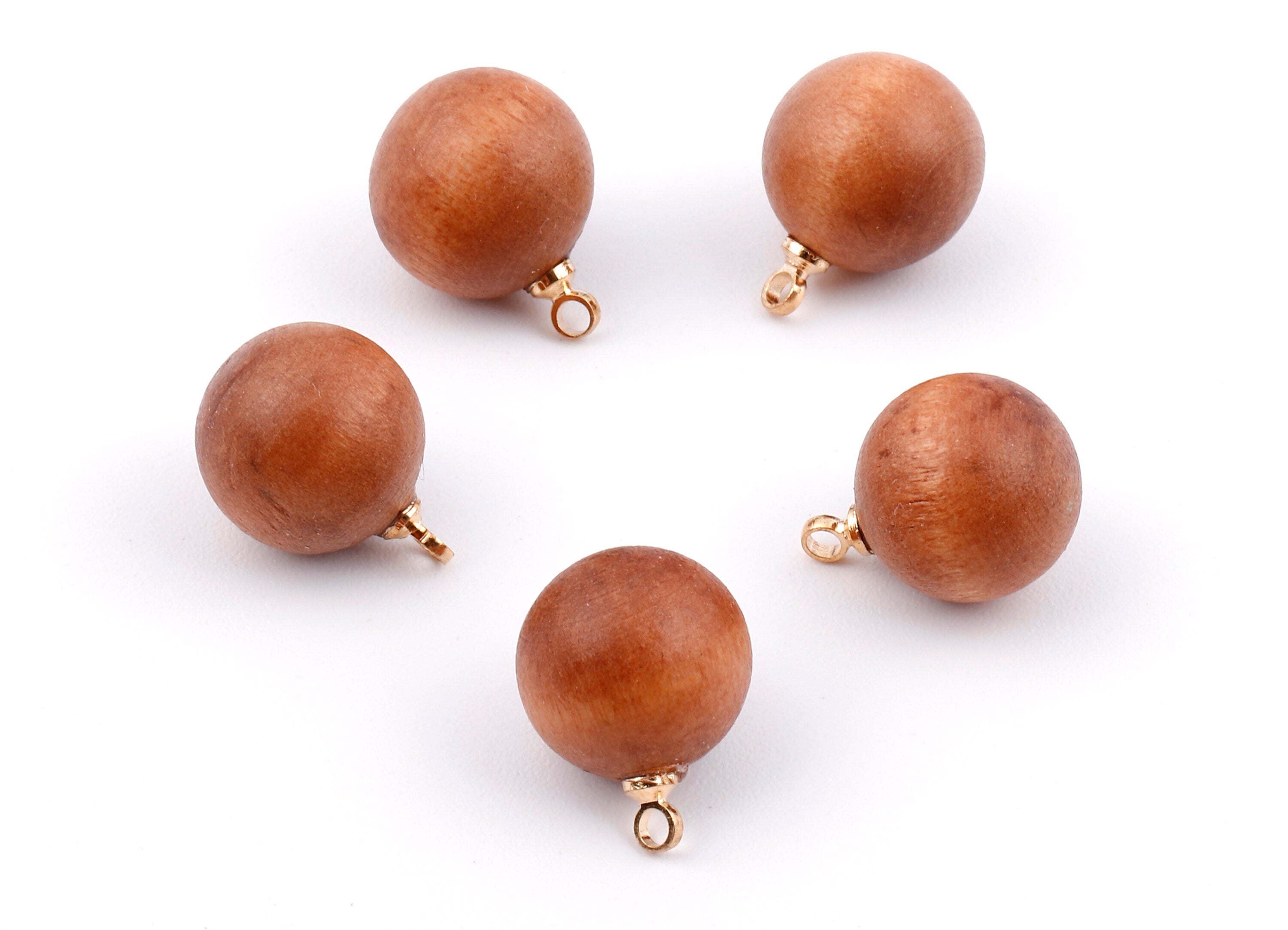 Wooden Ball Charms - Wooden Ball Pendant - Natural Wood Ball Earring Pendant - Wooden Beads with Alloy - 14.88x11.79mm - BB1073 - DOMEDBAZAAR