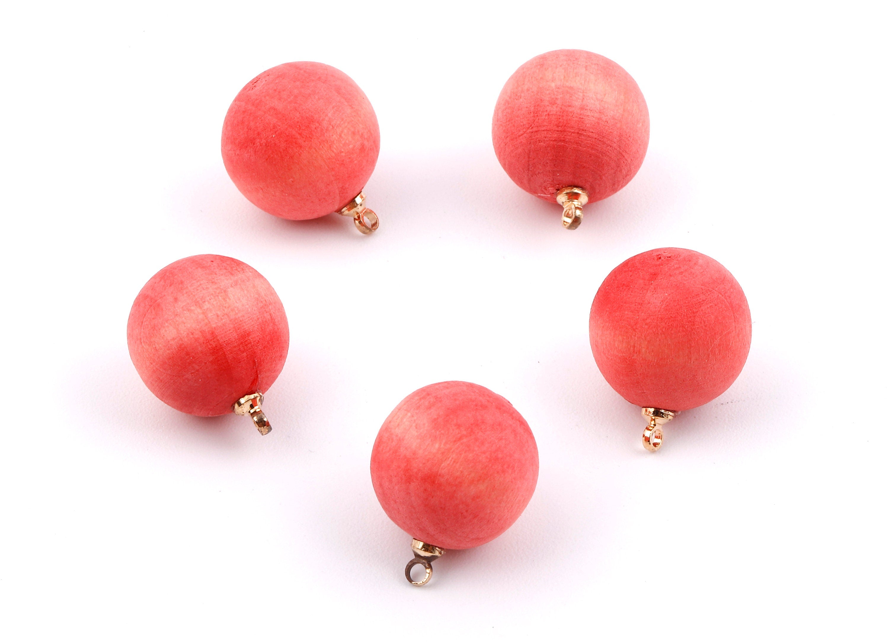 Wooden Ball Charms - Wooden Ball Pendant - Natural Wood Ball Earring Pendant - Wooden Beads with Alloy - 16.61x13.69mm - BB1079 - DOMEDBAZAAR