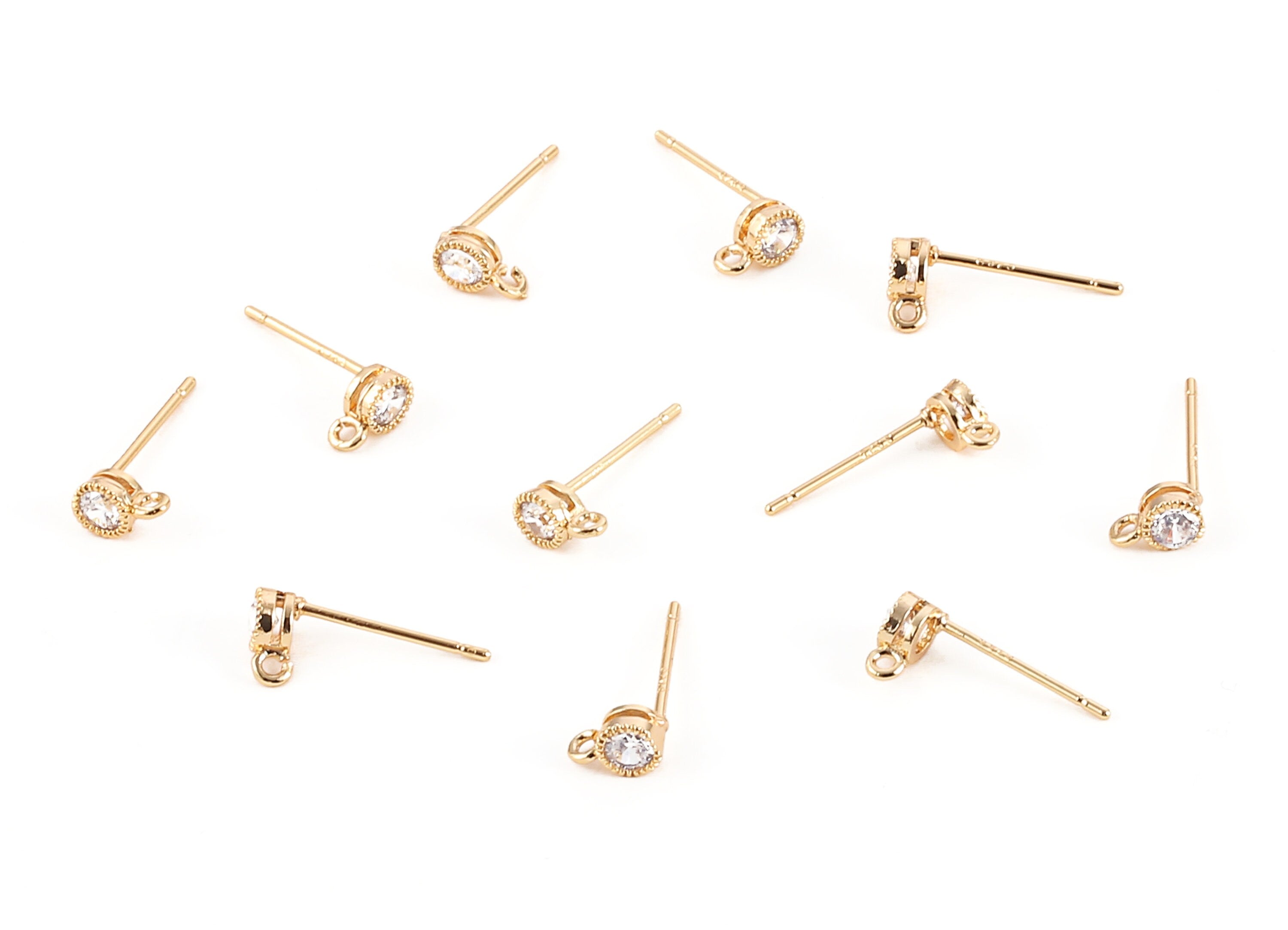 Brass Earing Round Post - Zircon Earing Round Stud - 18K Real Gold Plated Brass Stud - Jewelry Supplies - 16.36x3.92x2.57mm - RGP1066 - DOMEDBAZAAR