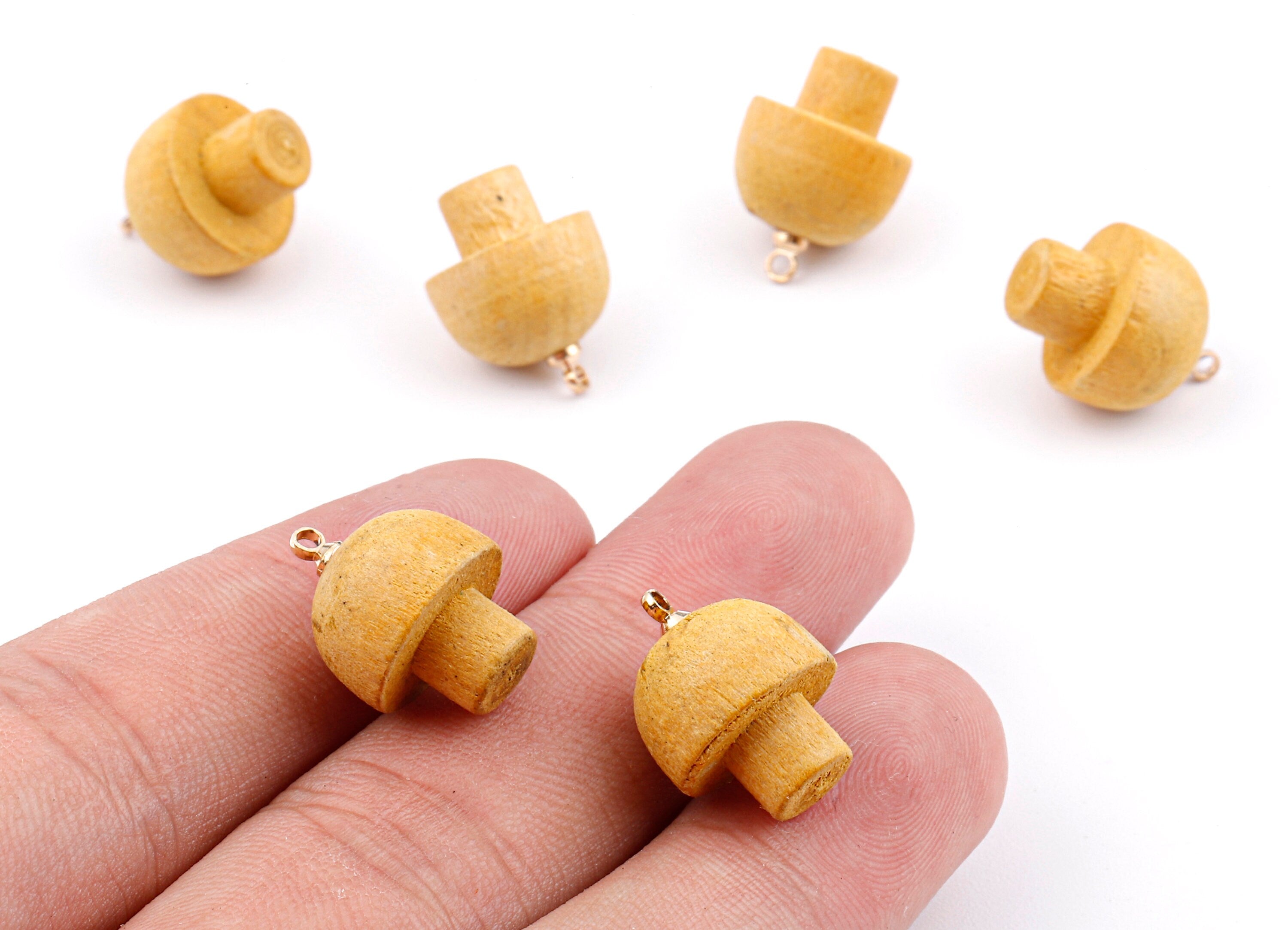Wooden Mushroom Charms - Wooden Mushroom Pendant - Natural Wood Mushroom Earring Pendant - Wood with Alloy - 16.61x13.69mm - BB1085 - DOMEDBAZAAR