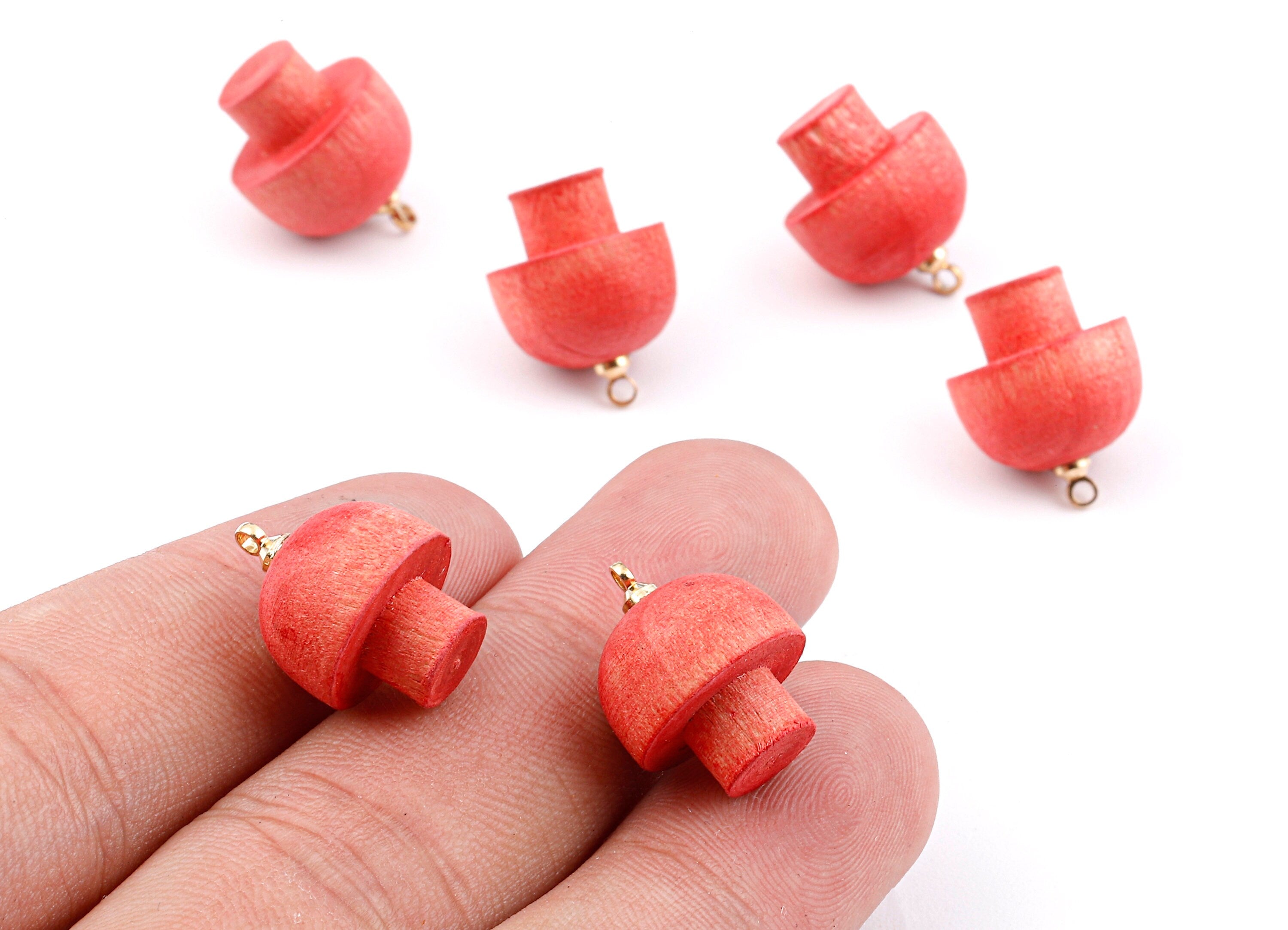 Wooden Mushroom Charms - Wooden Mushroom Pendant - Natural Wood Mushroom Earring Pendant - Wood with Alloy - 16.61x13.69mm - BB1086 - DOMEDBAZAAR
