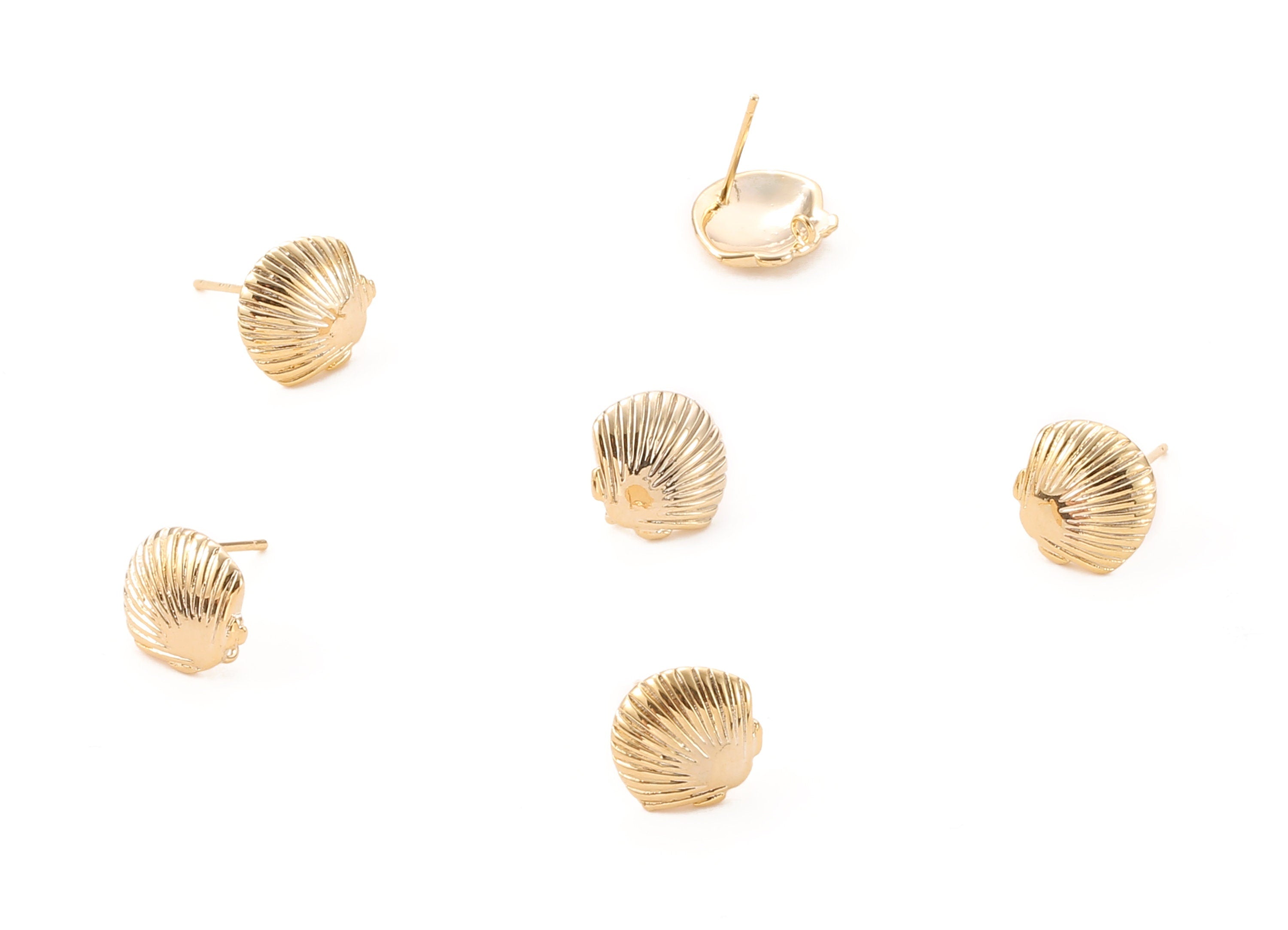 Brass Mussel Shell Earring Posts - Brass Mussel Shell Earring Stud - 18K Real Gold Plated Brass Stud - 11.33x10.78x1.2mm - RGP1047 - DOMEDBAZAAR