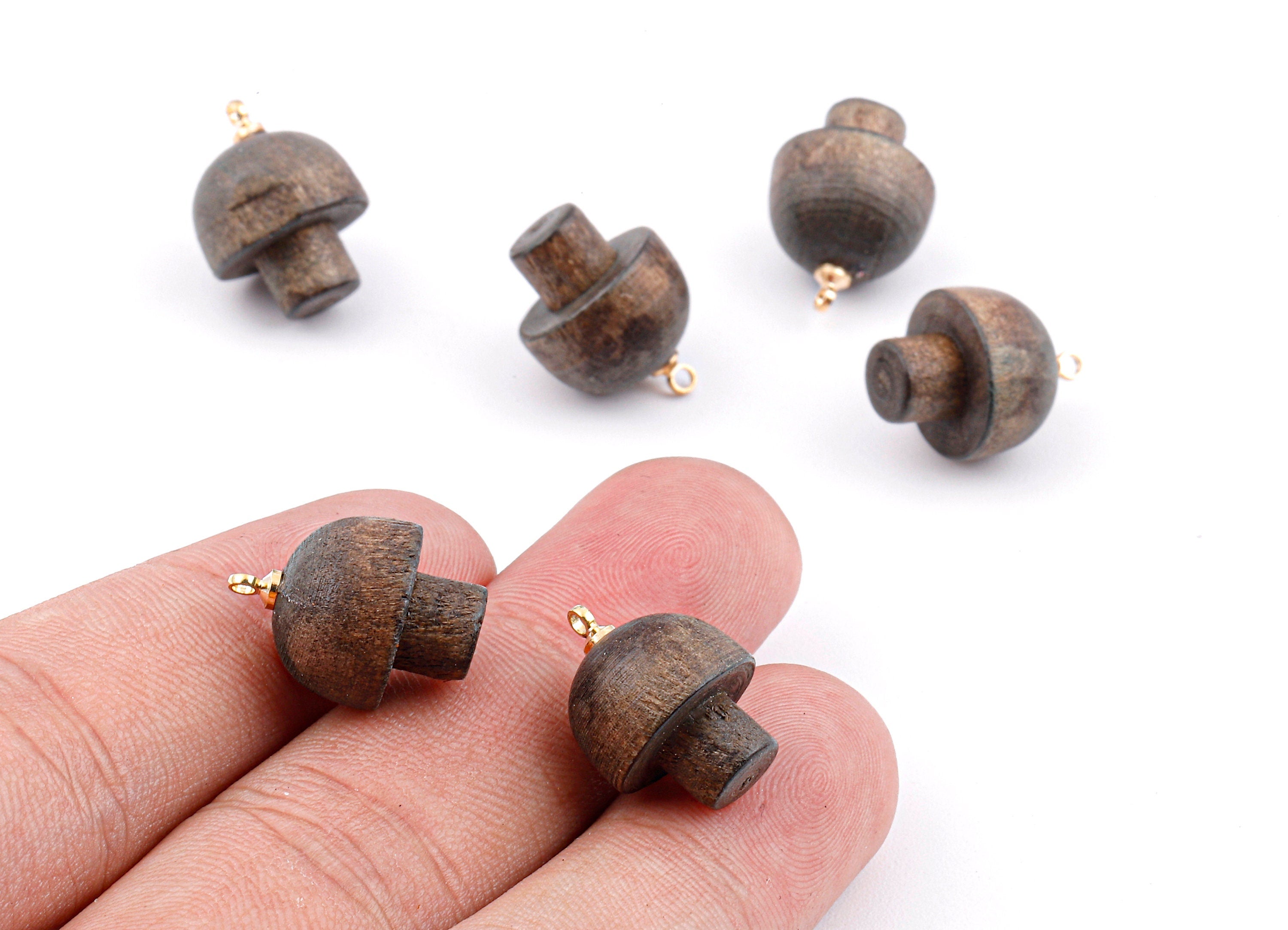 Wooden Mushroom Charms - Wooden Mushroom Pendant - Natural Wood Mushroom Earring Pendant - Wood with Alloy - 16.61x13.69mm - BB1089 - DOMEDBAZAAR