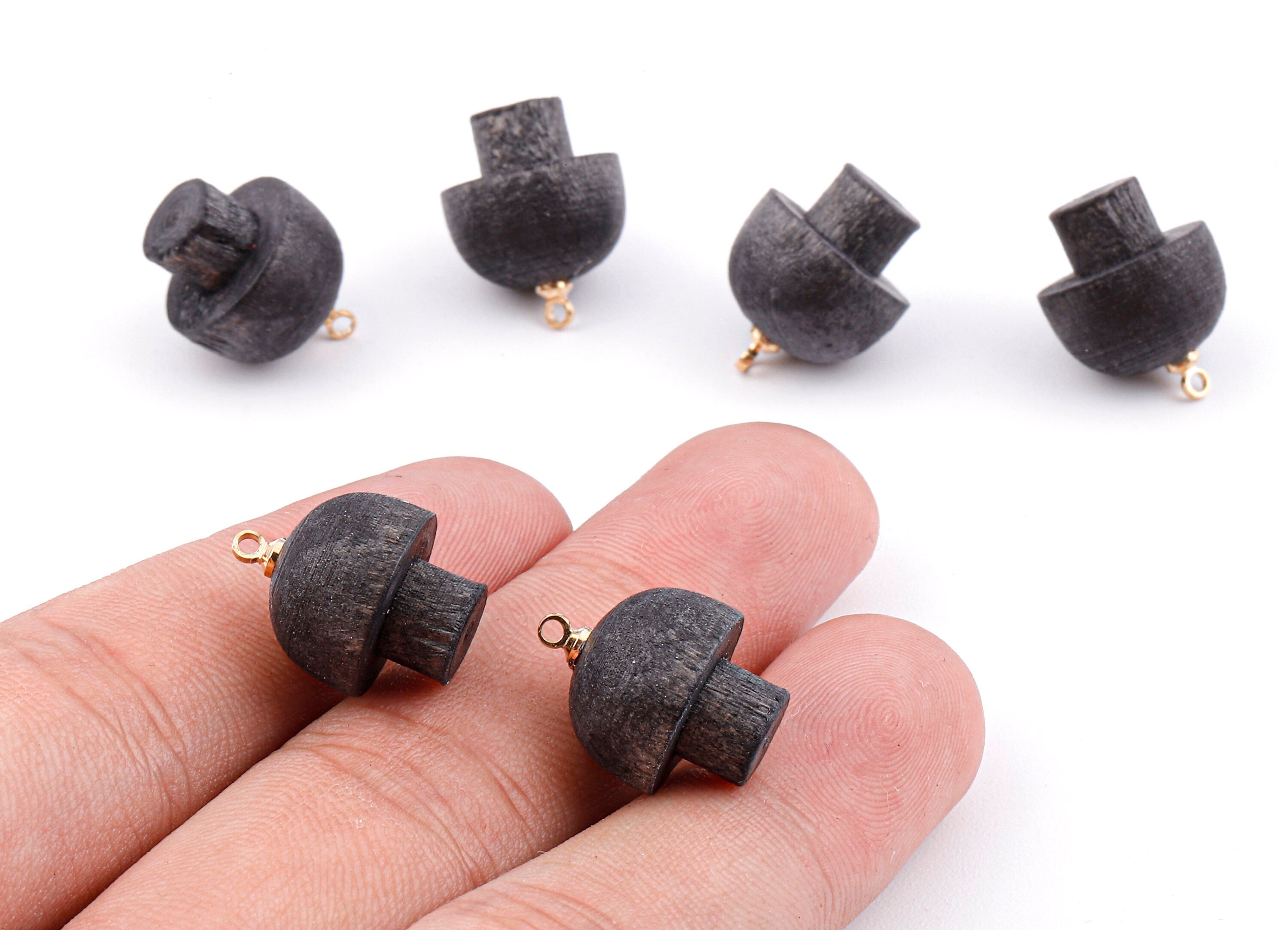 Wooden Mushroom Charms - Wooden Mushroom Pendant - Natural Wood Mushroom Earring Pendant - Wood with Alloy - 16.61x13.69mm - BB1091 - DOMEDBAZAAR