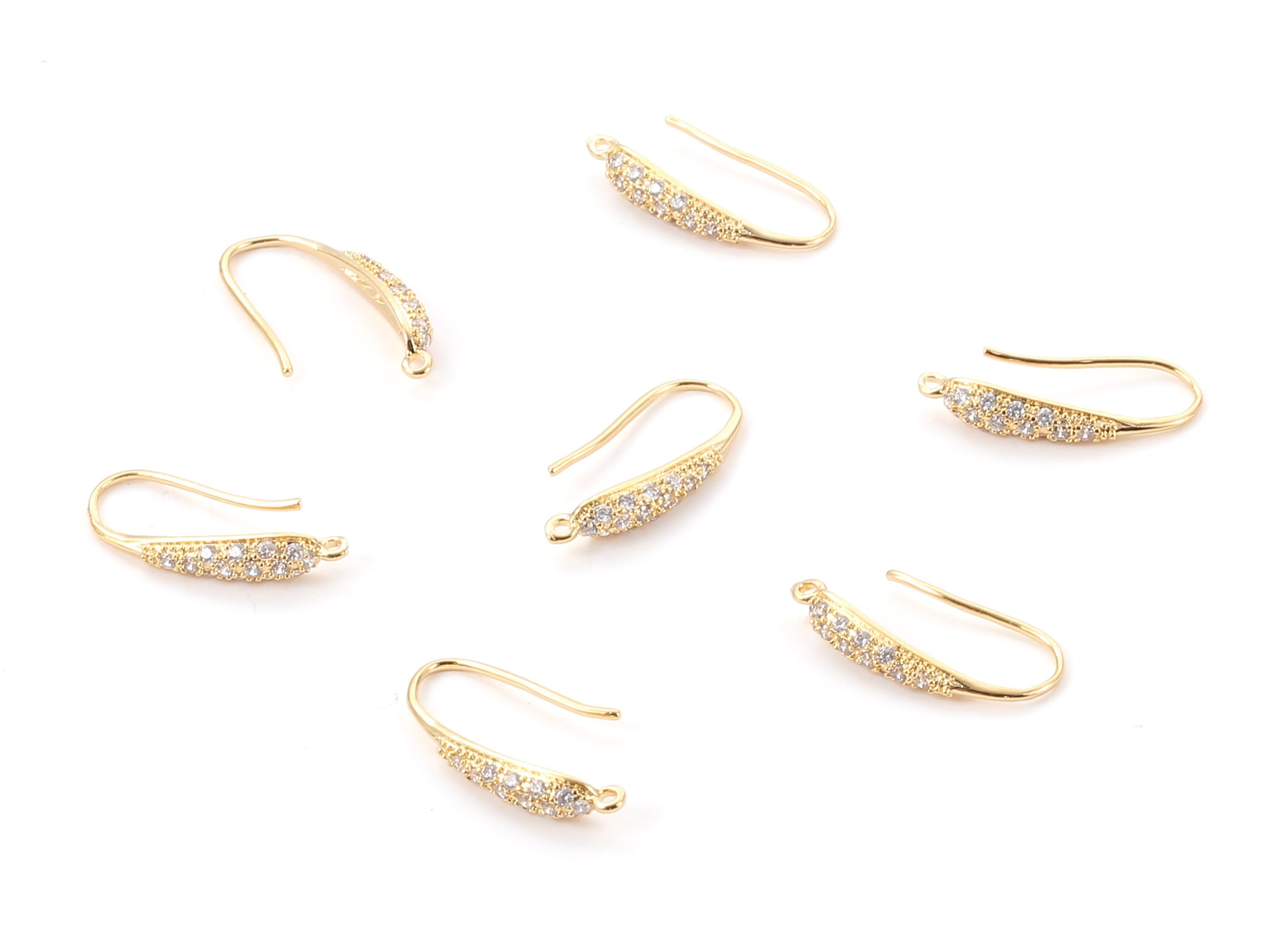 Brass Earring Hooks - Zircon Earring Wires - 18K Real Gold Plated Brass - Jewelry Supplies - 18.64x8.96mm - RGP1167 - DOMEDBAZAAR
