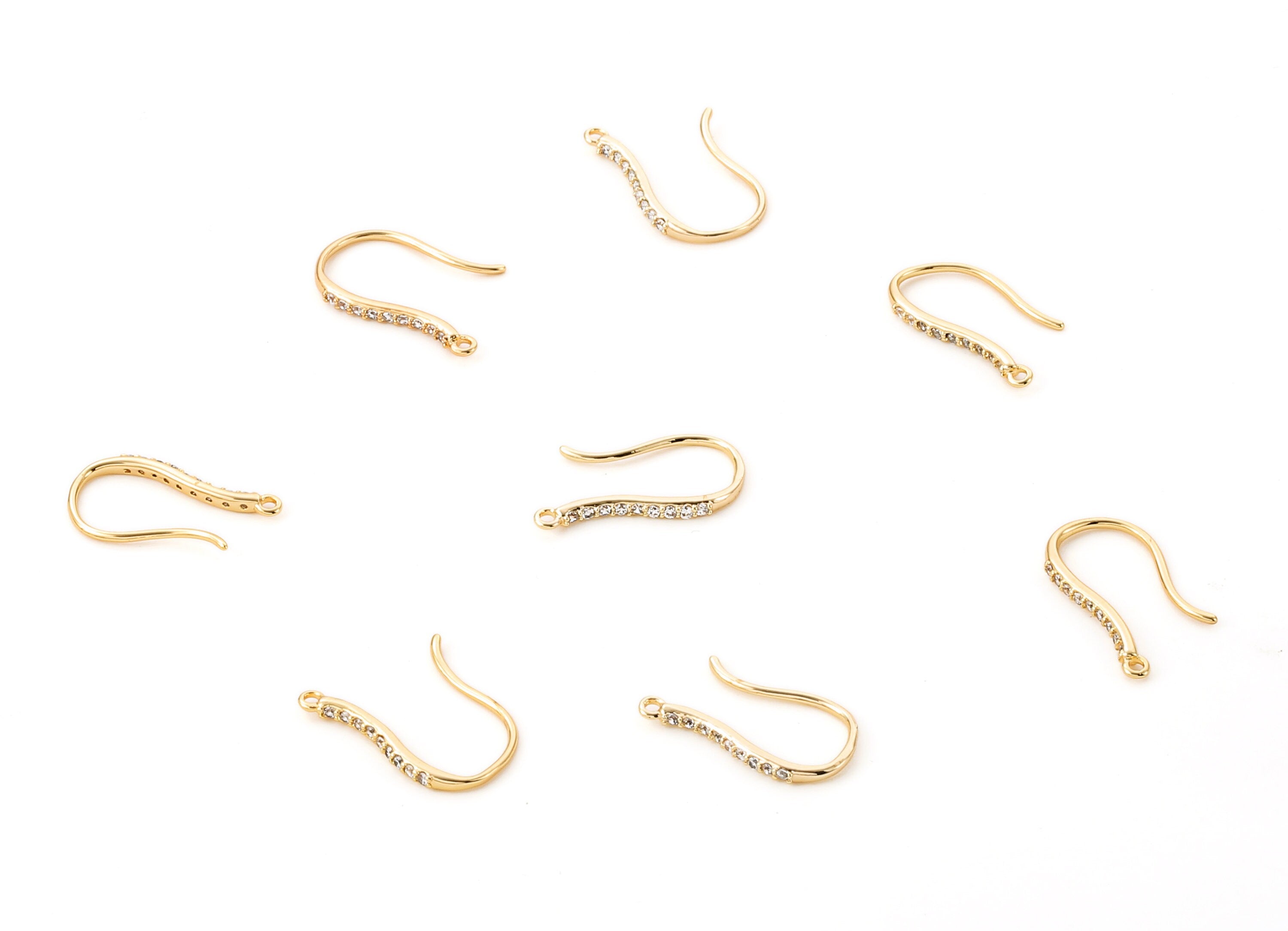 Brass Earring Hooks - Zircon Earring Wires - 18K Real Gold Plated Brass - Jewelry Supplies - 17.25x9.06mm - RGP1172 - DOMEDBAZAAR