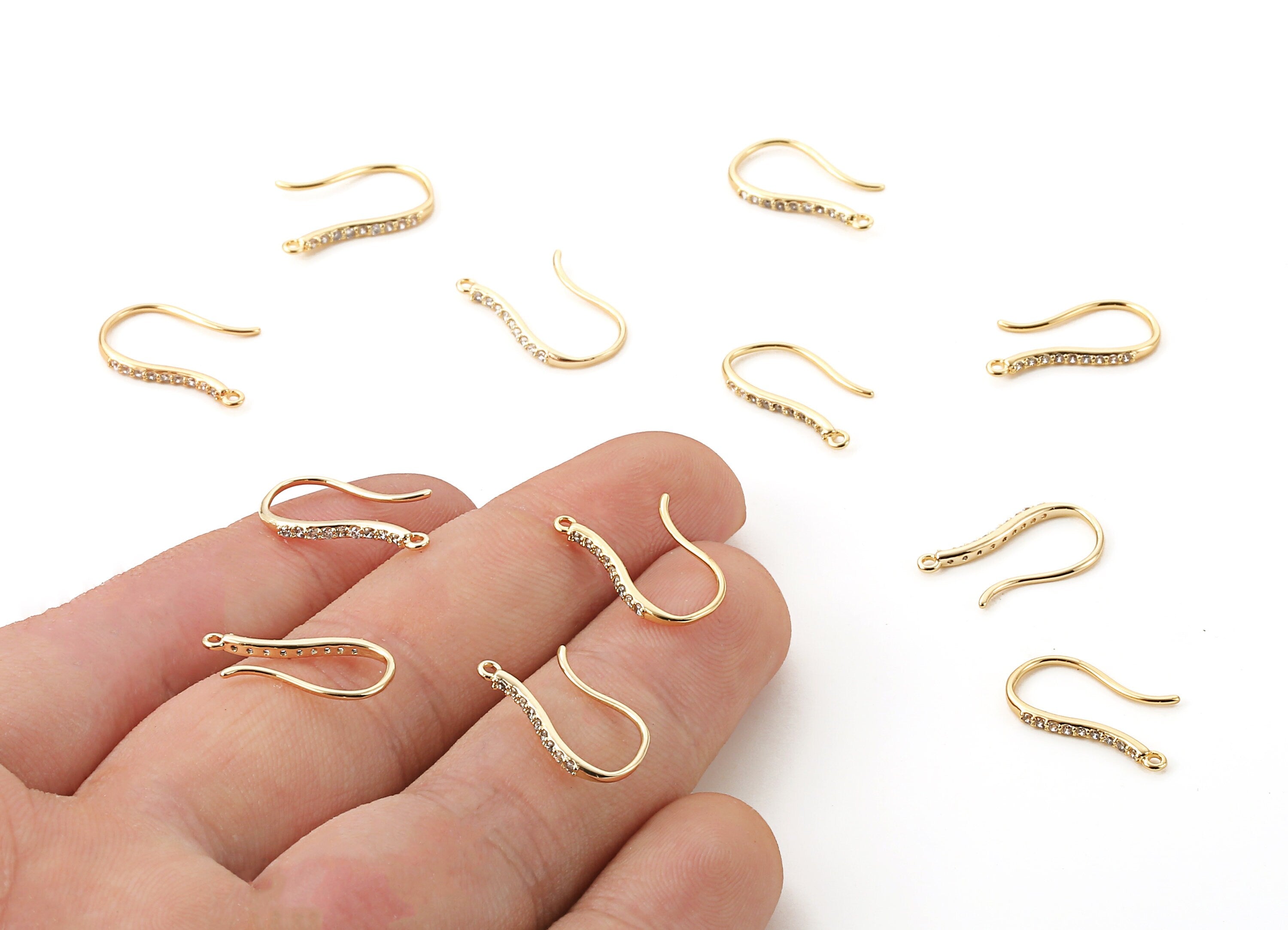 Brass Earring Hooks - Zircon Earring Wires - 18K Real Gold Plated Brass - Jewelry Supplies - 17.25x9.06mm - RGP1172 - DOMEDBAZAAR