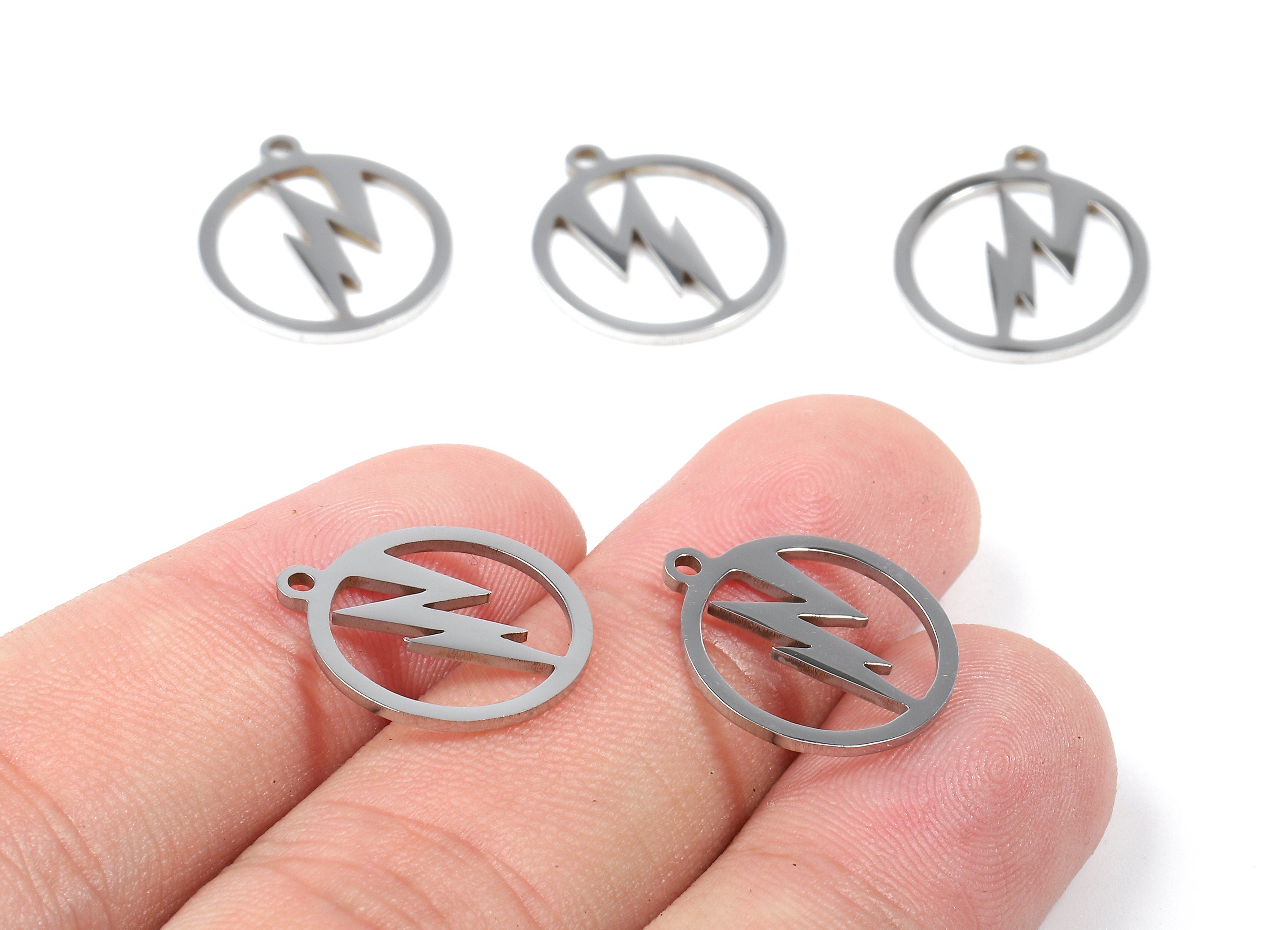 Stainless Steel Flash Charms - Flash in Circle - Circle Earrings and Pendant - Bracelet Pendant - 17.44x15.35x0.95mm - SS1031 - DOMEDBAZAAR