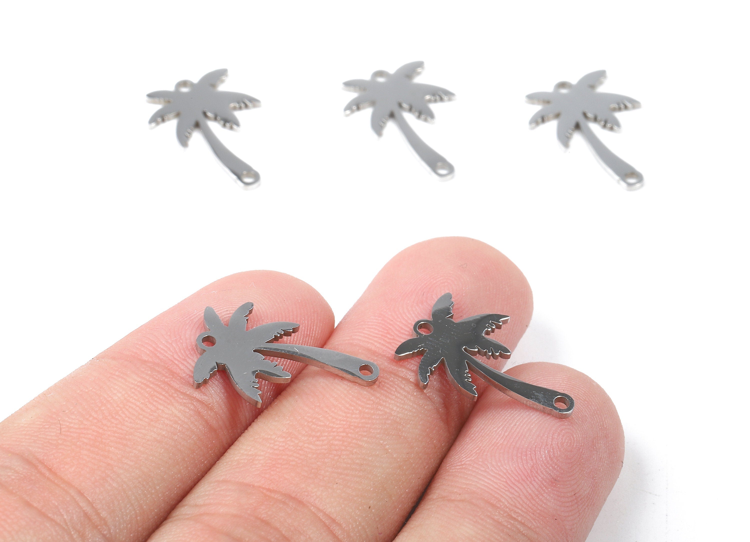 Stainless Steel Palm Tree Connector - Palm Tree Earrings Charms and Pendant - Bracelet Pendant - 19.98x13.76x0.92mm - SS1124 - DOMEDBAZAAR