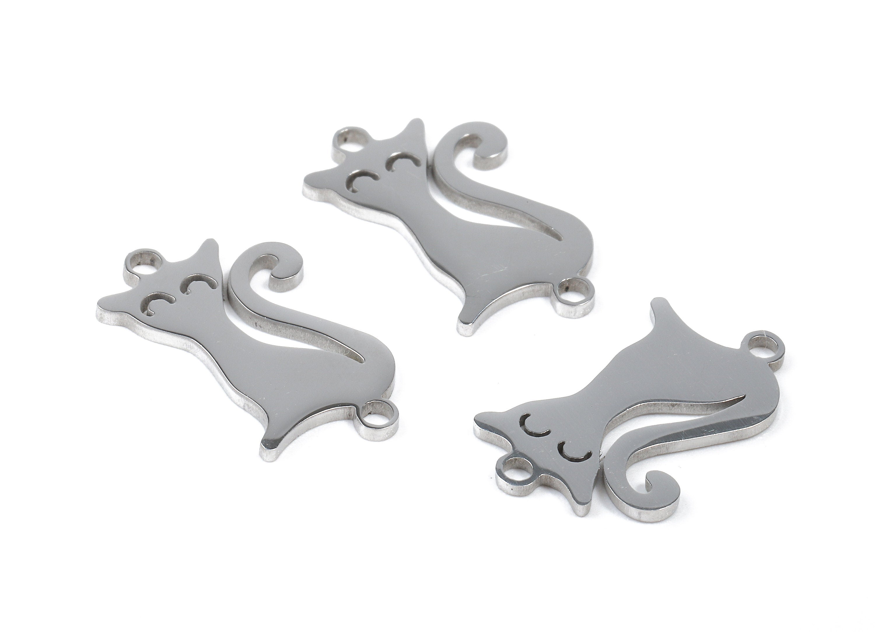 Stainless Steel Cat Connector - Cat Earrings Charms and Pendant - Bracelet Pendant - 17.78x10.91x0.95mm - SS1113 - DOMEDBAZAAR